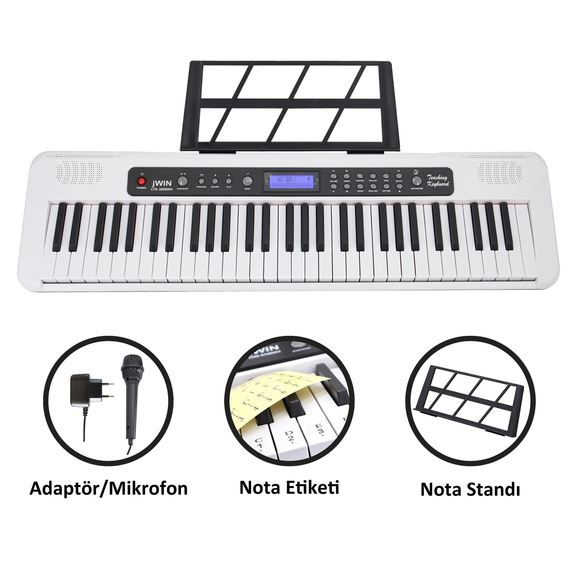 jWIN CTK-3000 61 Tuş Hassasiyetli Org (5 Oktav) - Beyaz