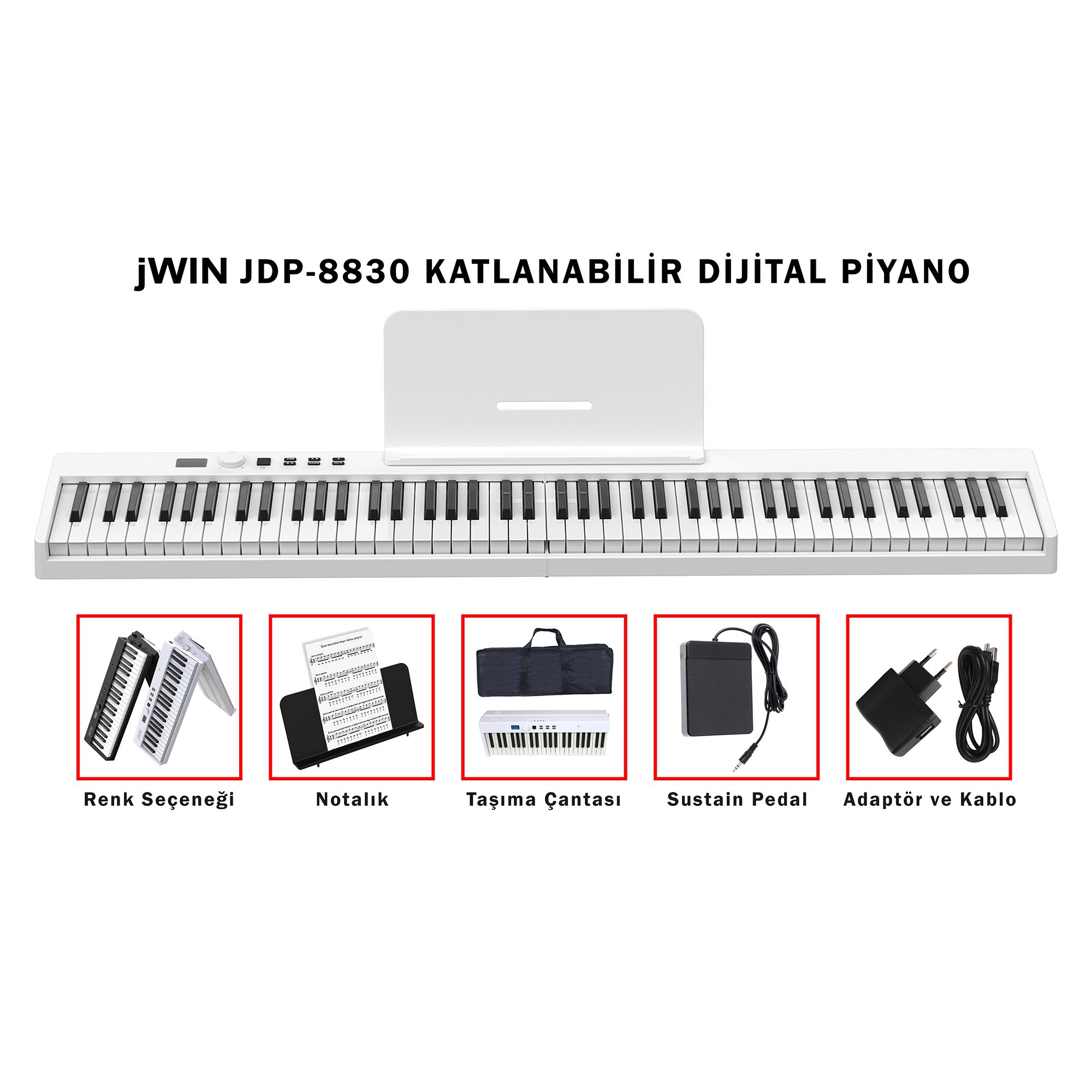 jWIN JDP-8830 Katlanabilir Bluetooth + Şarjlı Piyano - Beyaz