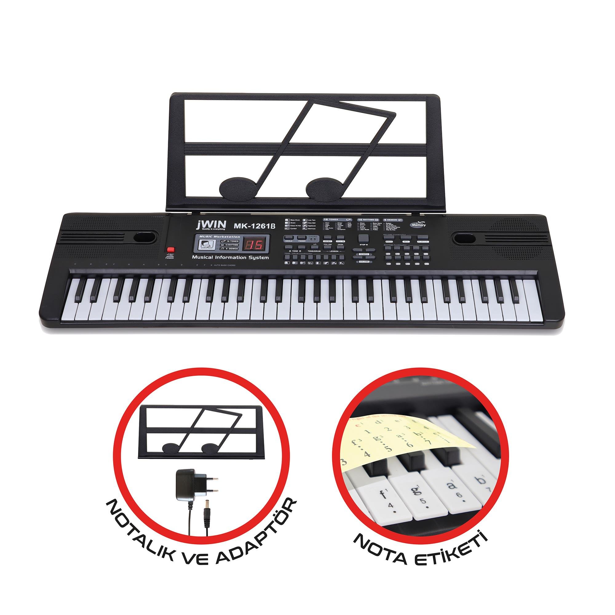 Jwin MK-1261B 61 Tuşlu Elektronik Org (Etiket. Adaptör Hediye