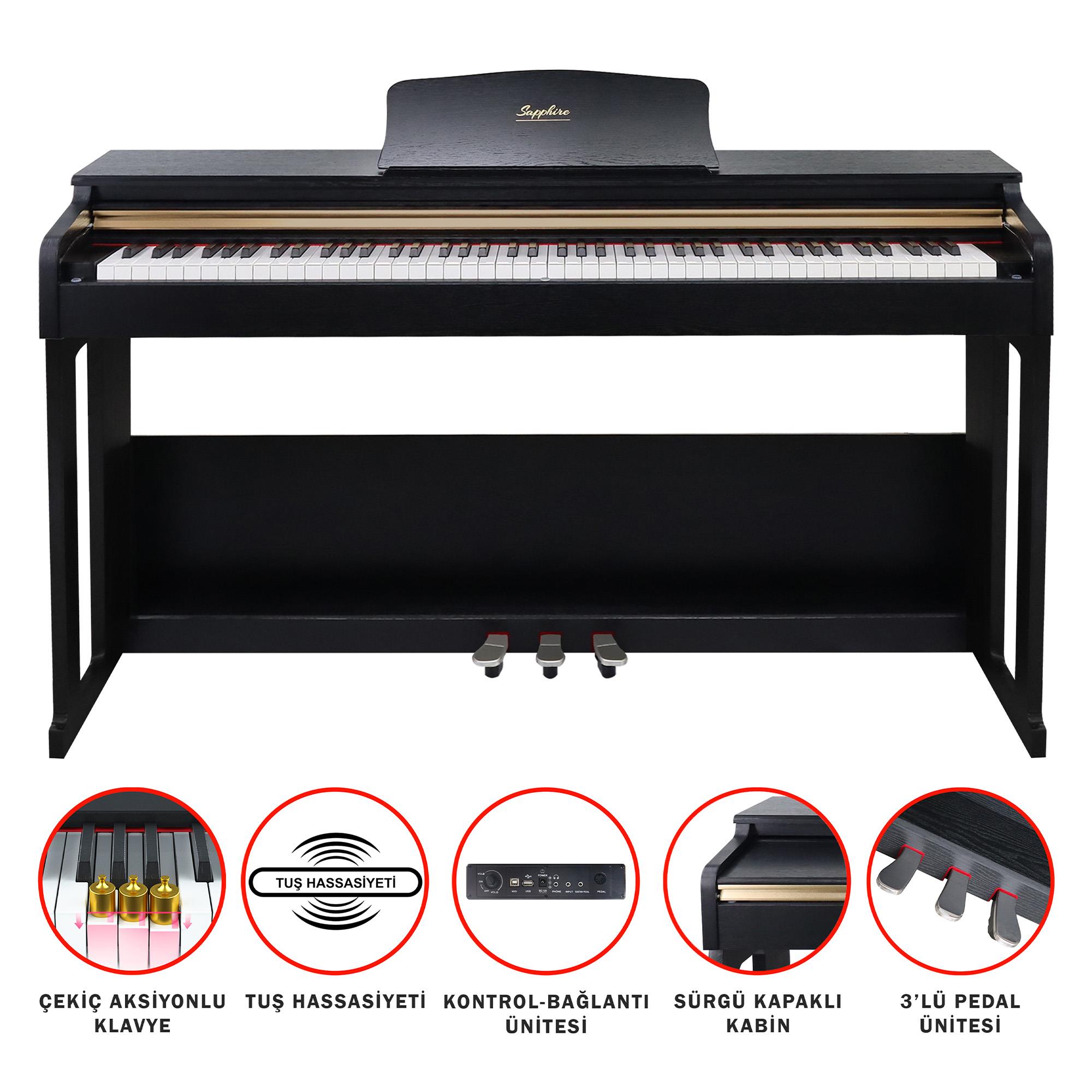 Jwin Sapphire SDP-214 Çekiç Aksiyonlu 88 Tuşlu Dijital Piyano - Siyah