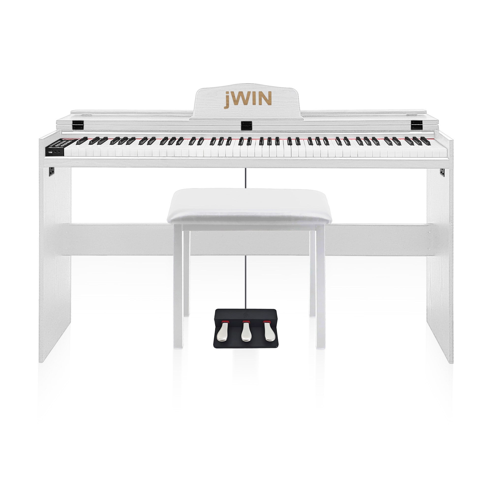 Jwin SDP-92P Tuş Hassasiyetli 88 Tuşlu Kapaklı Dijital Piyano + Tabure ve 3'lü Pedal - Beyaz