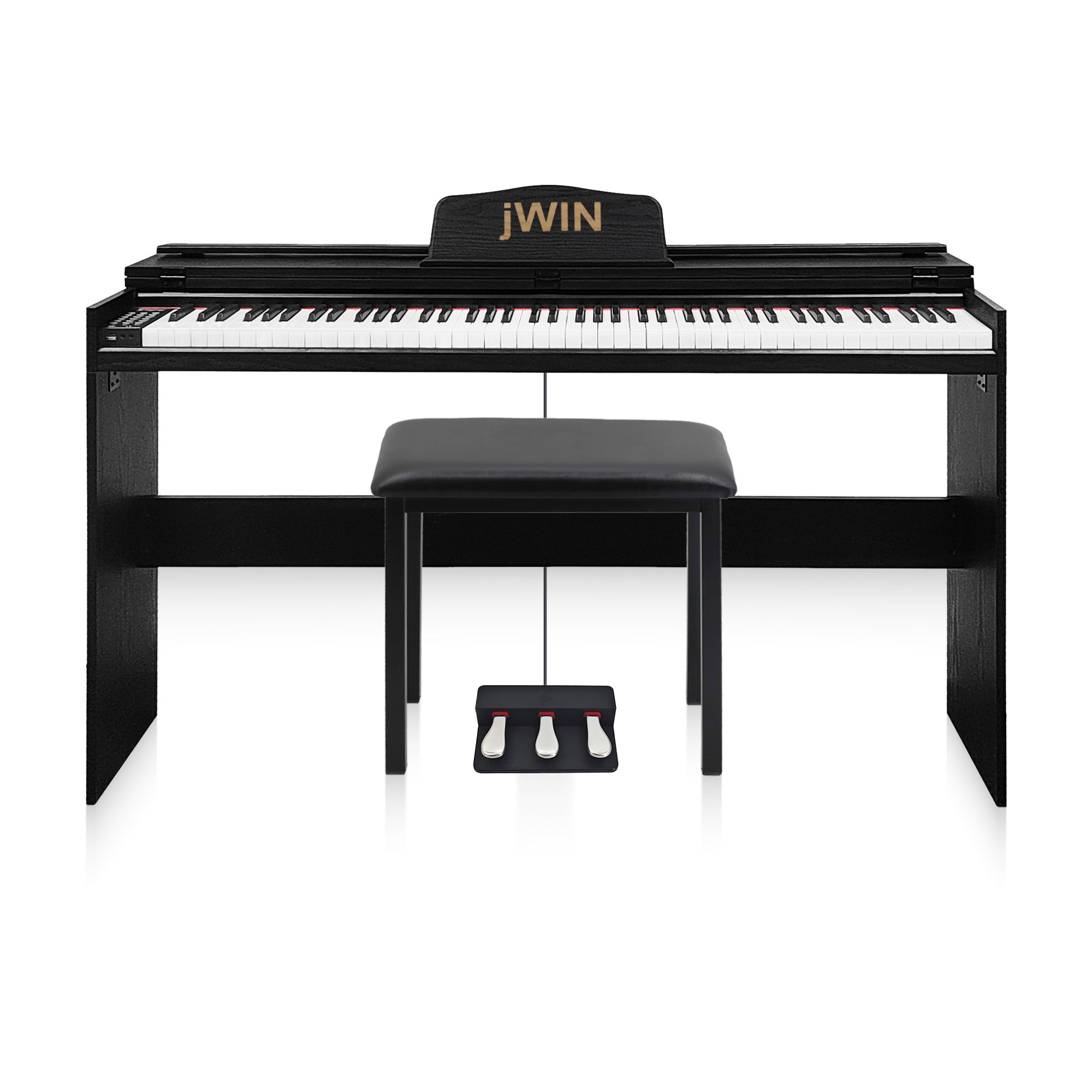 Jwin SDP-92P Tuş Hassasiyetli 88 Tuşlu Kapaklı Dijital Piyano + Tabure ve 3'lü Pedal - Siyah