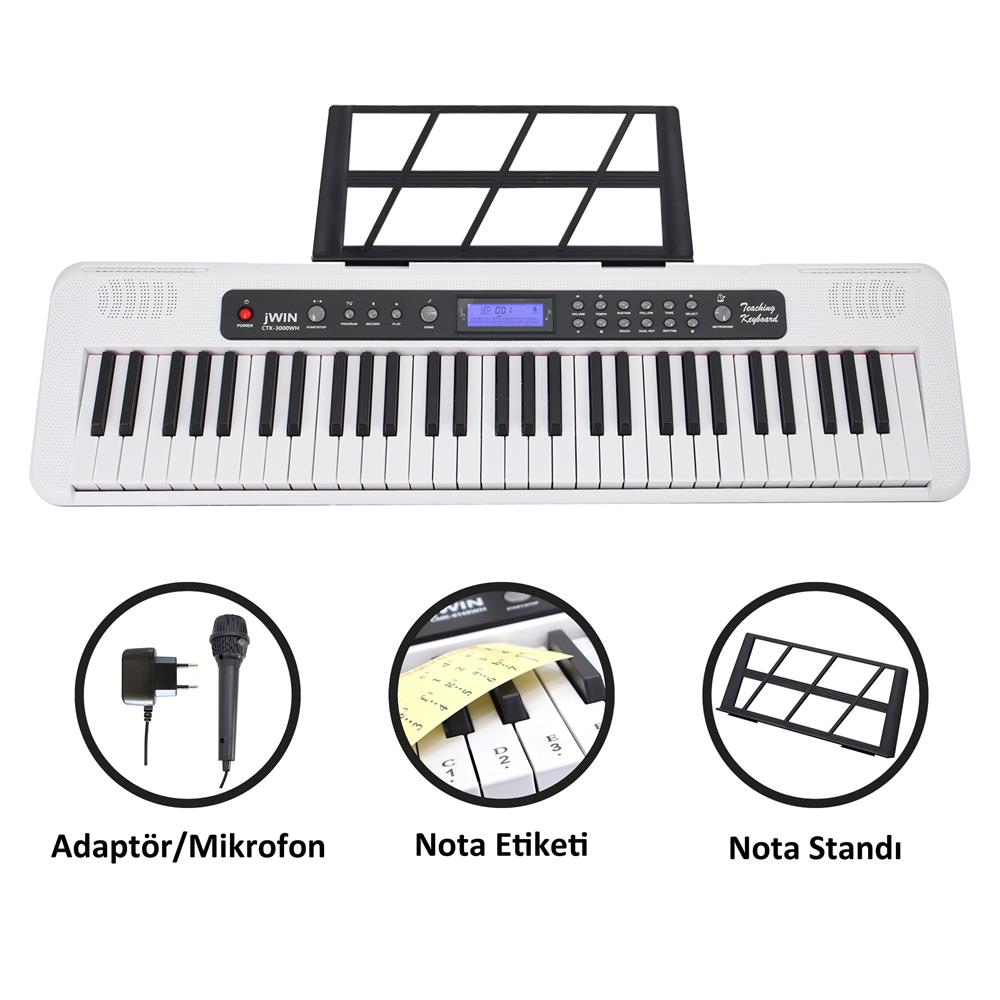 Jwin CTK-3000 61 Tuş Hassasiyetli Org (5 Oktav) - Beyaz - Depodan