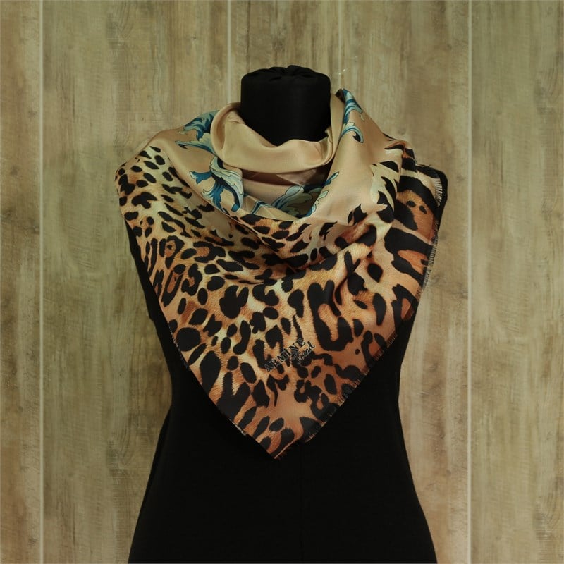 Armine Trend Dijital Baskılı Tafta Eşarp - 2021-B22 - Otantik ve Leopar Desen, Vizon Turkuaz
