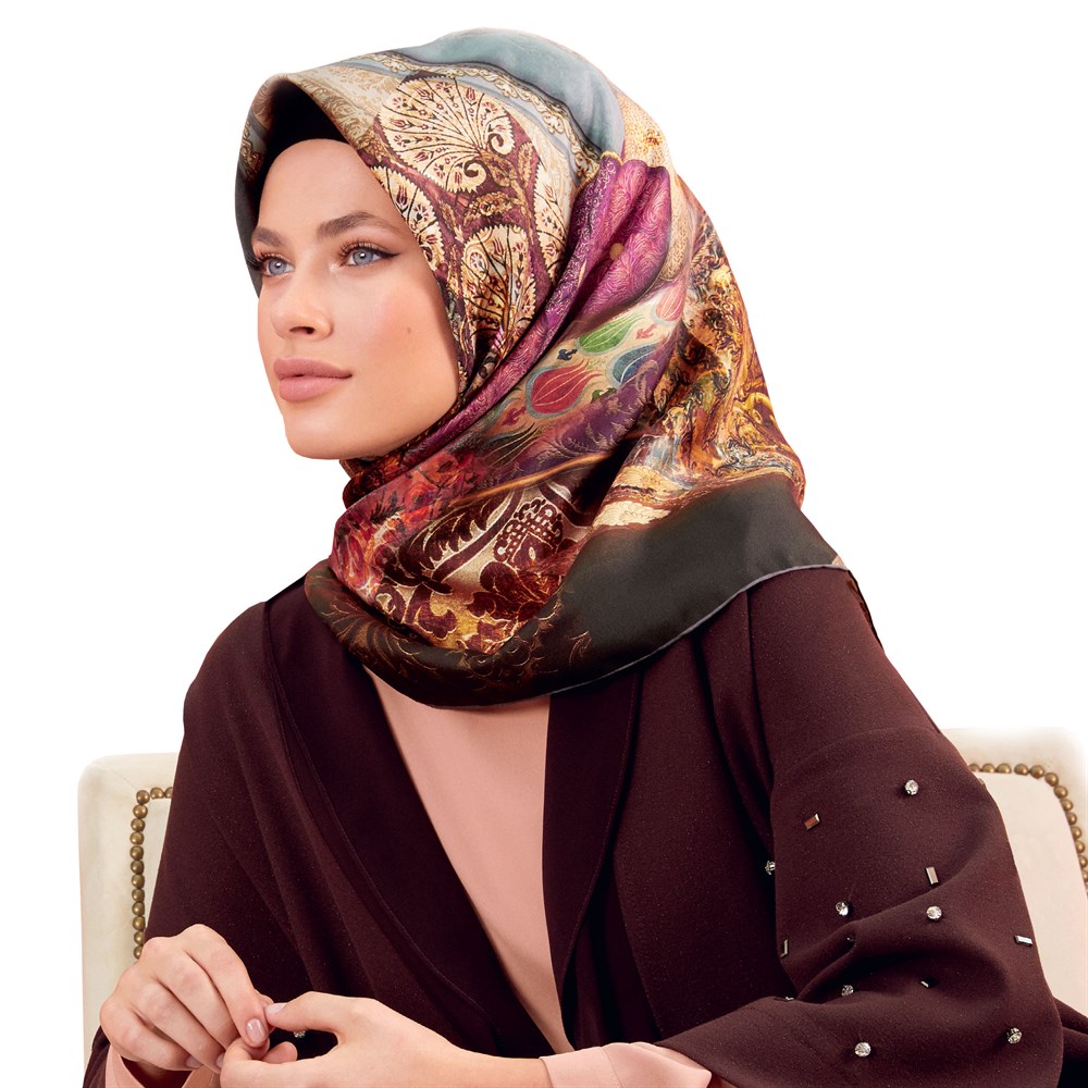 Armine İpek Eşarp - Nostalji Serisi - 8019D 09 - Tivil - Sezon Kapağı, Saraylı Model