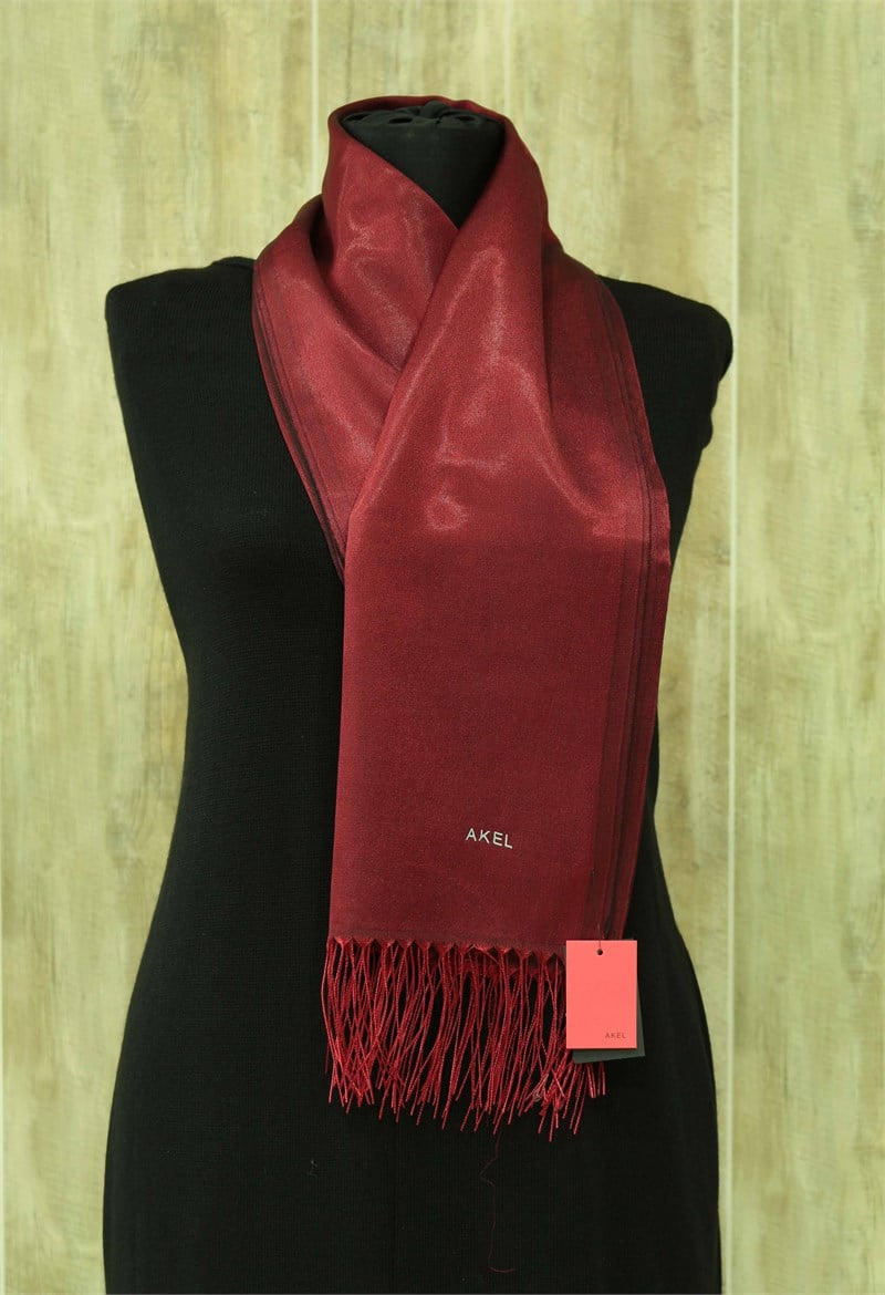 Akel Poly/Viskon Saçaklı Şal - Bordo - 7