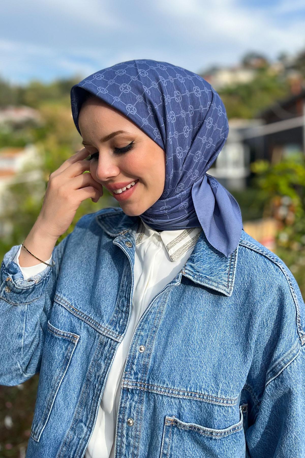 Aker Elegance Monogram Eşarp - 1090500-922 - Mavi