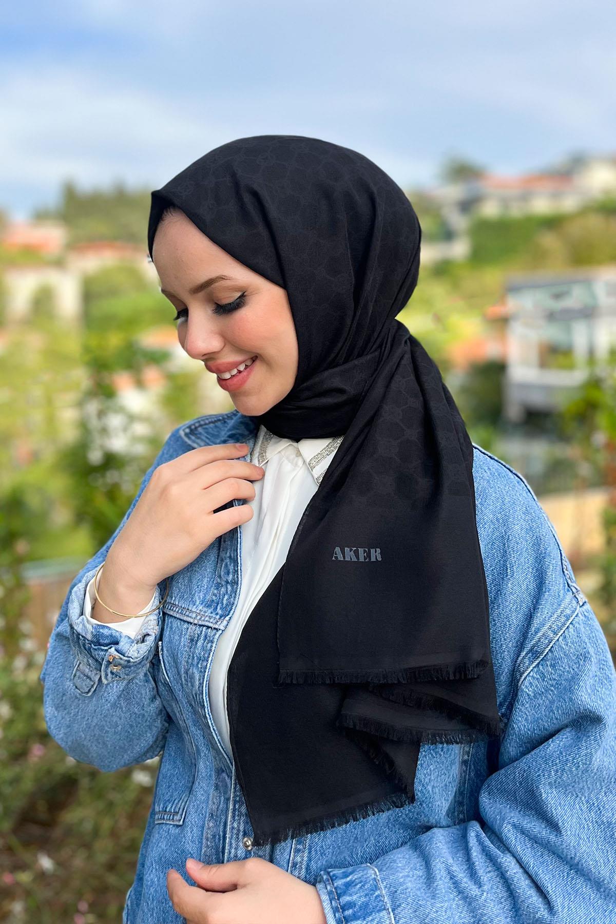 Aker Elegance Monogram Şal - 1090100-911 - Siyah