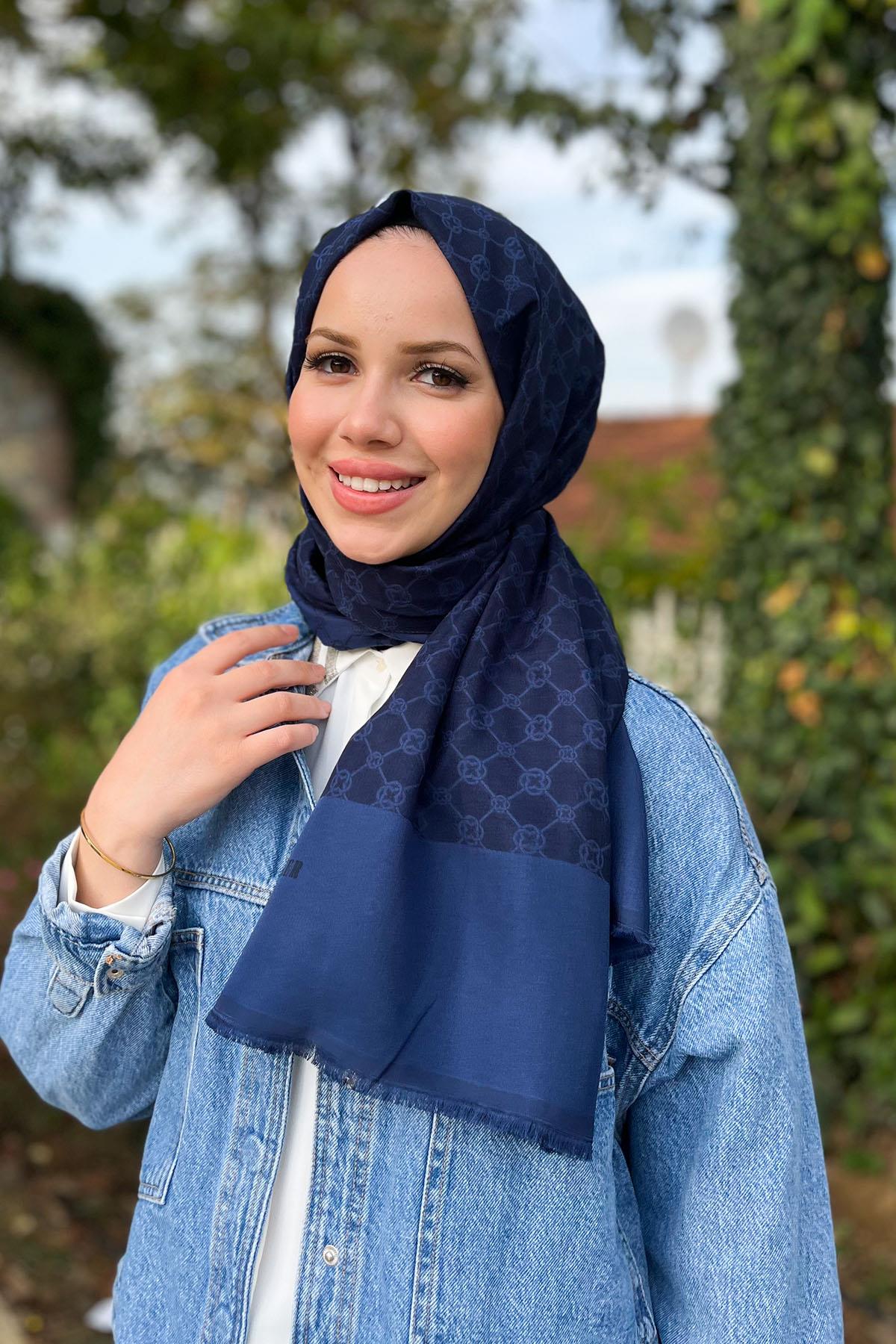 Aker Elegance Monogram Şal - 1090100-921 - Lacivert
