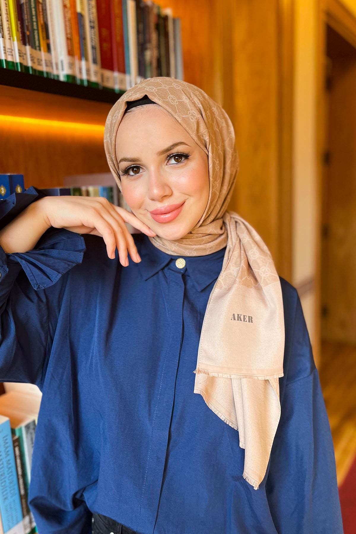 Aker Elegance Monogram Şal - 1090100-983 - Sütlü Kahve