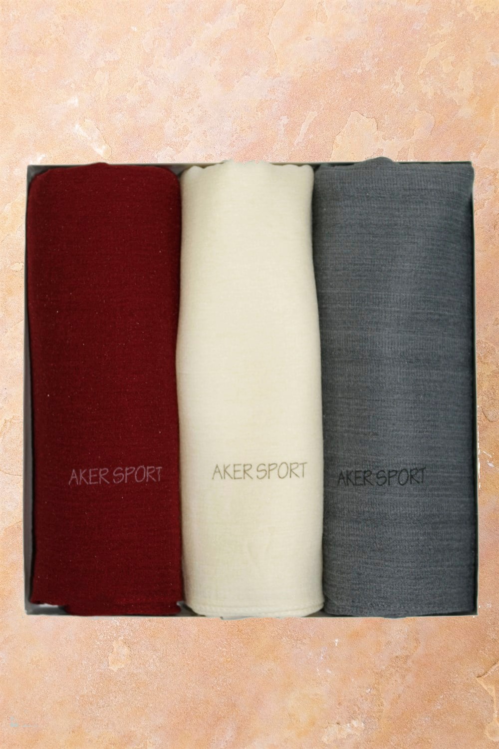 Aker Sport Bürümcük Tül Şal - 3'lü Set - Krem, Bordo, Füme