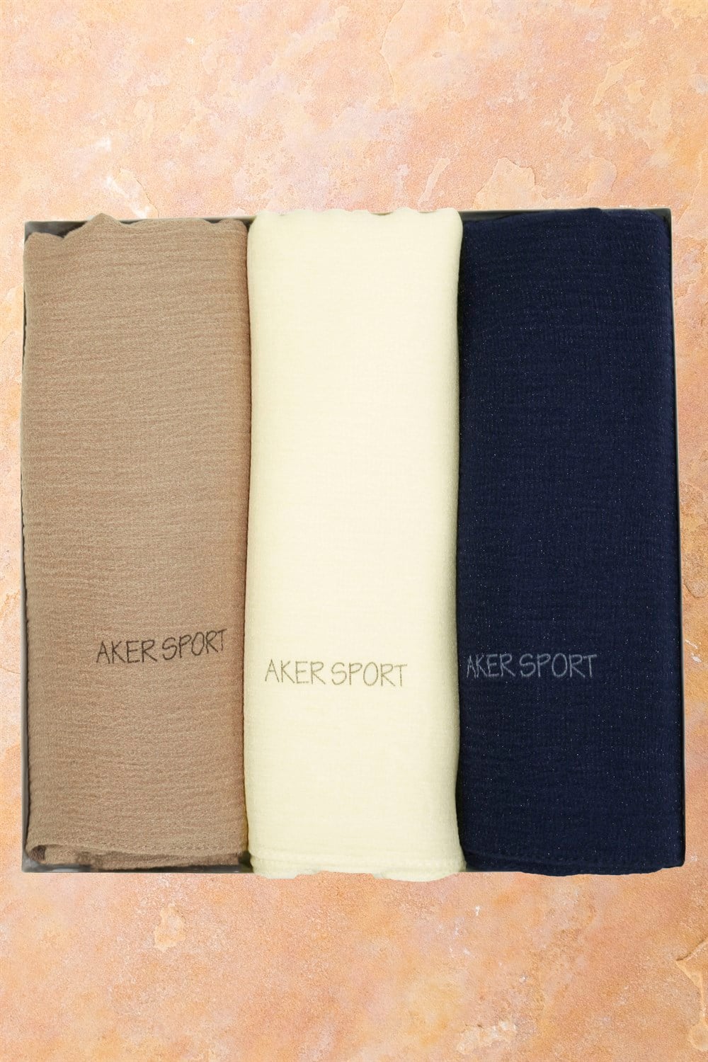Aker Sport Bürümcük Tül Şal - 3'lü Set - Krem, Lacivert, Sütlü Kahve