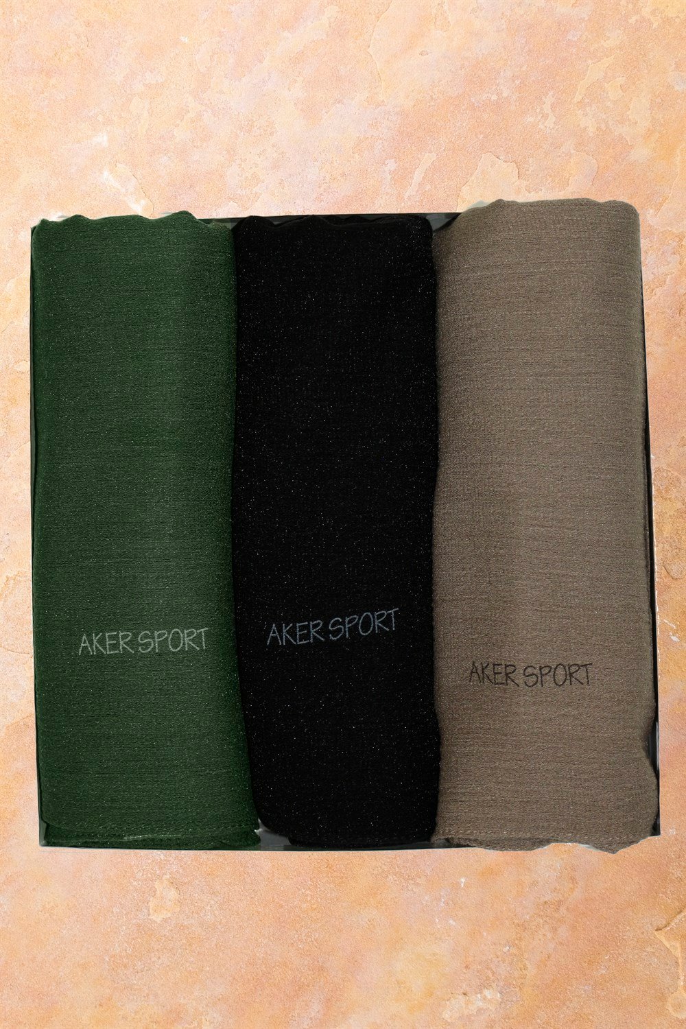 Aker Sport Bürümcük Tül Şal - 3'lü Set - Siyah, Yeşil, Vizon