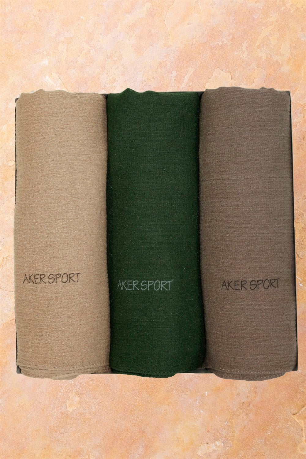 Aker Sport Bürümcük Tül Şal - 3'lü Set - Yeşil, Vizon, Sütlü Kahve