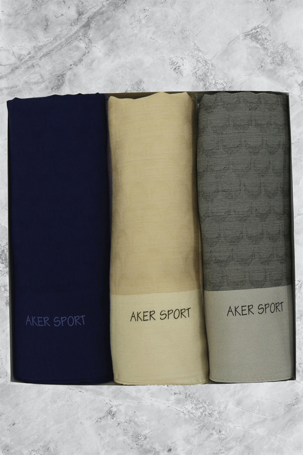 Aker Sport Monogram Moon Şal - 3'lü Set - Laci, Gold, Gri