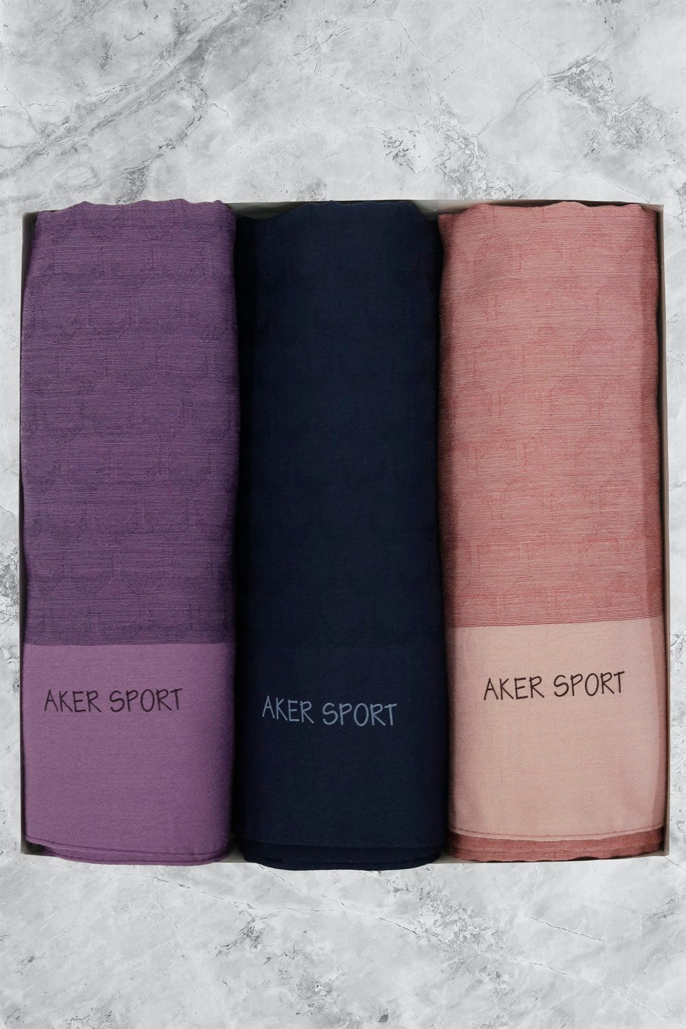 Aker Sport Monogram Moon Şal - 3'lü Set - Mor, Laci, Pembe