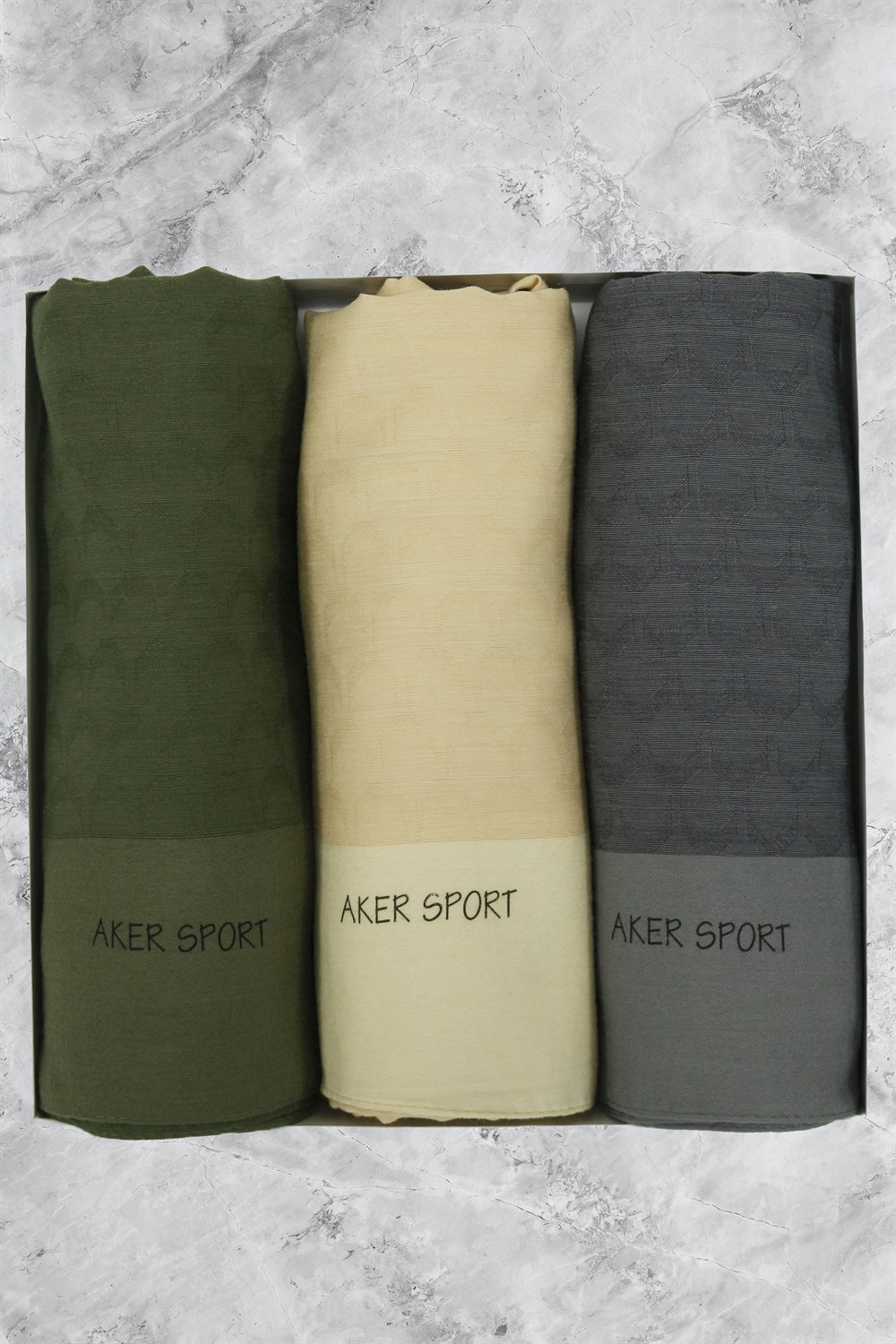 Aker Sport Monogram Moon Şal - 3'lü Set - Yeşil, Gold, Füme