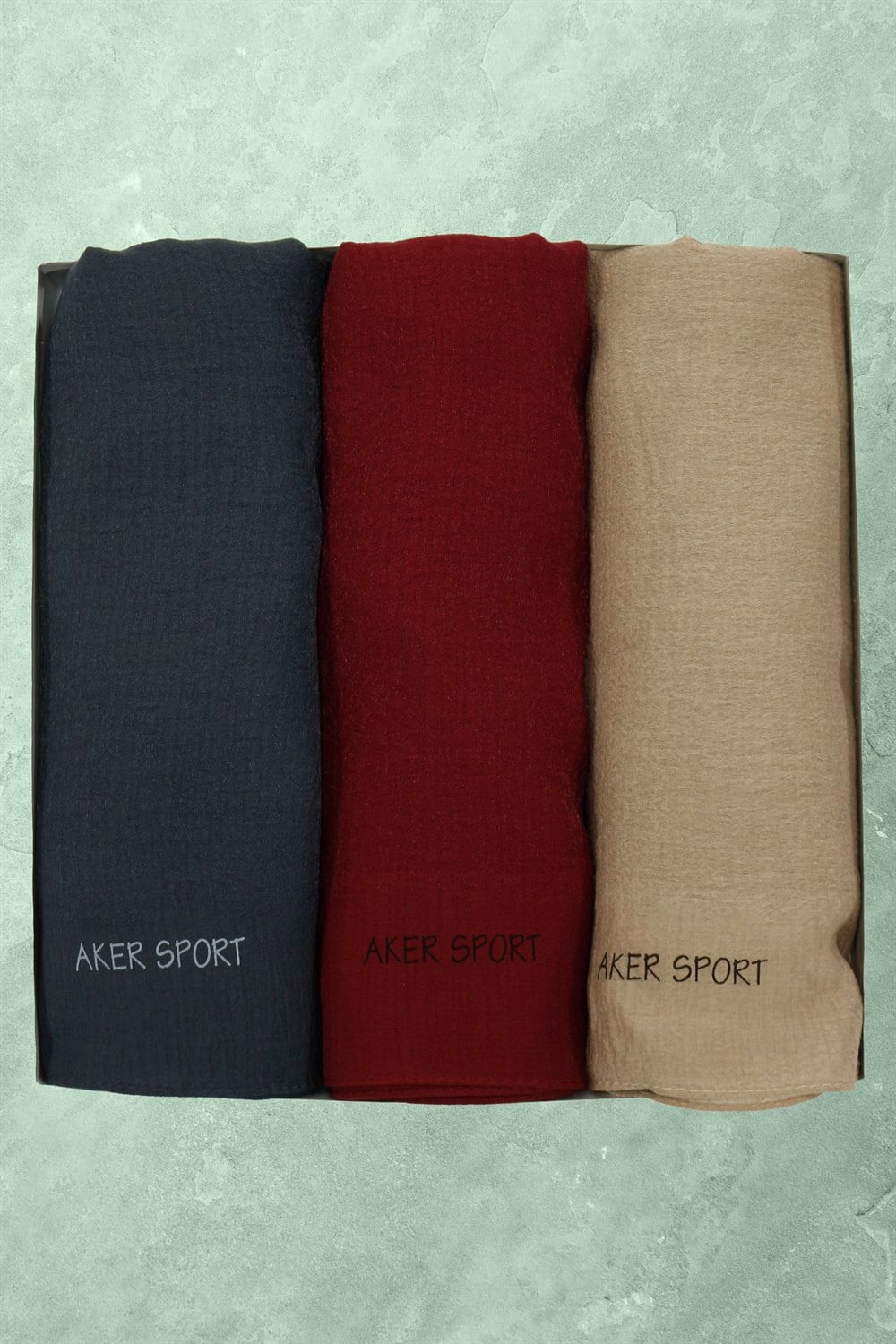 Aker Sport Mozaik Crush Şal - 3'lü Set - Bordo, Antrasit, Sütlü Kahve