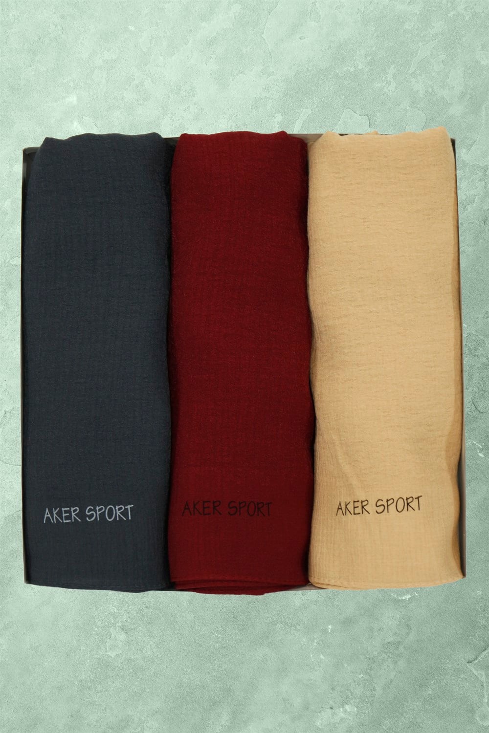 Aker Sport Mozaik Crush Şal - 3'lü Set - Bordo, Sarı, Antrasit