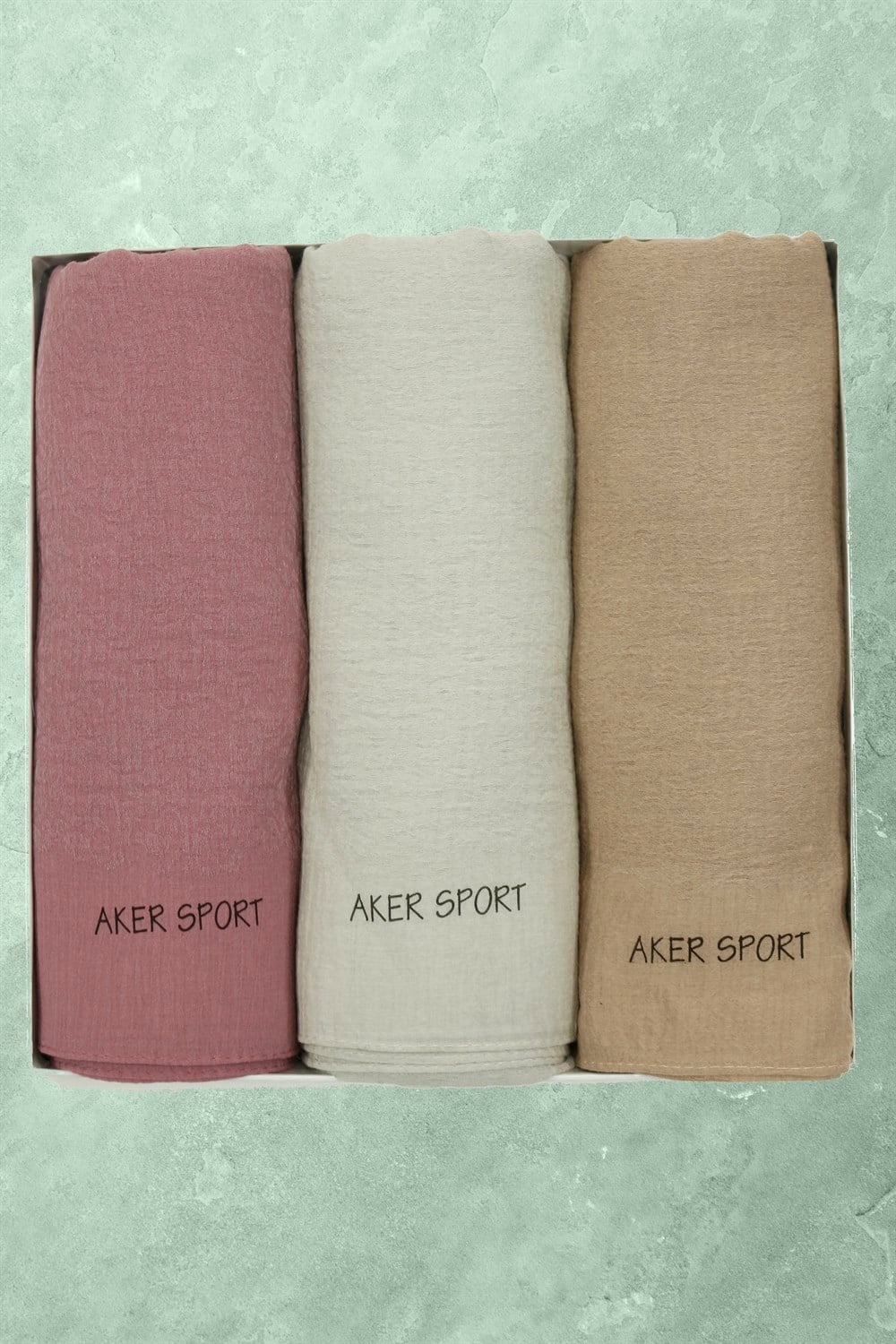 Aker Sport Mozaik Crush Şal - 3'lü Set - Gri, Sütlü Kahve, Pembe