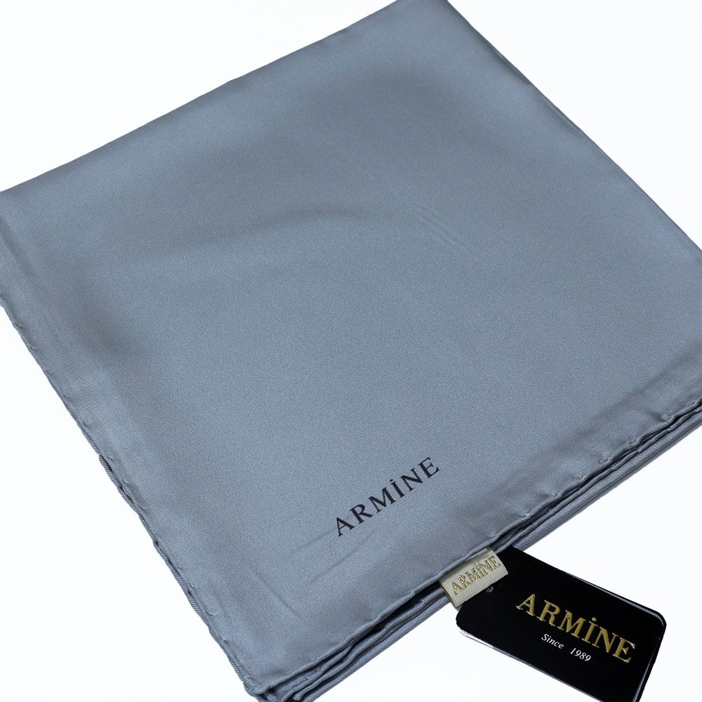 Armine Büyük Boy İpek Eşarp - Düz Renk - 1414 - Gri - Tivil - 100 cm