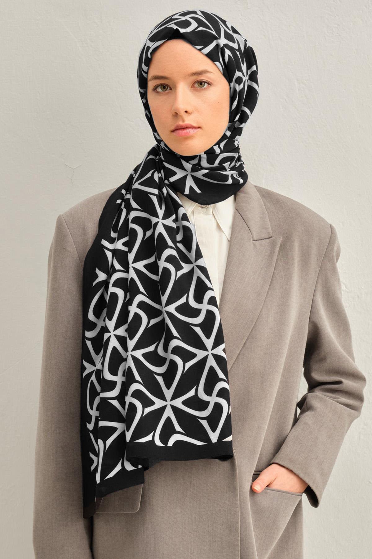 Armine Defne Floş Viskon Şal - 04 - Siyah