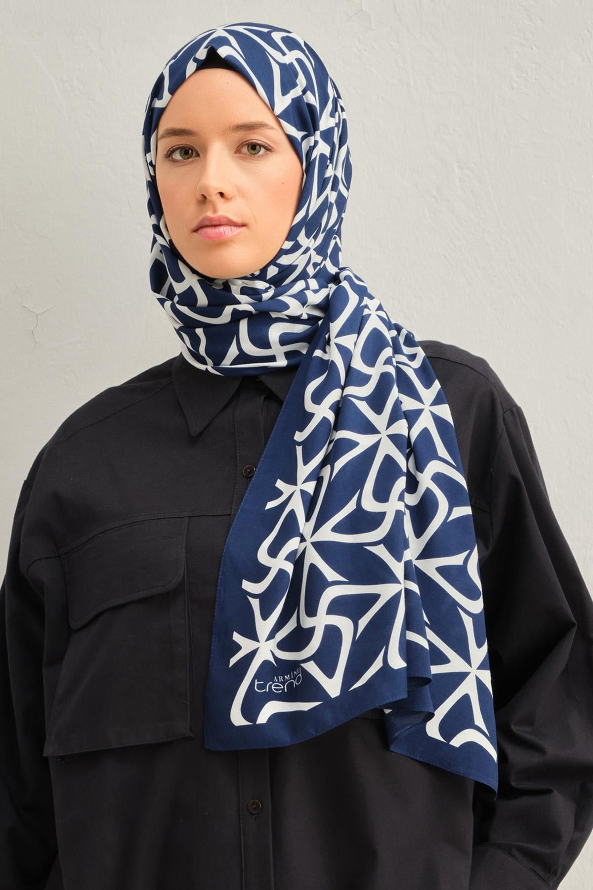 Armine Defne Floş Viskon Şal - 11 - Lacivert
