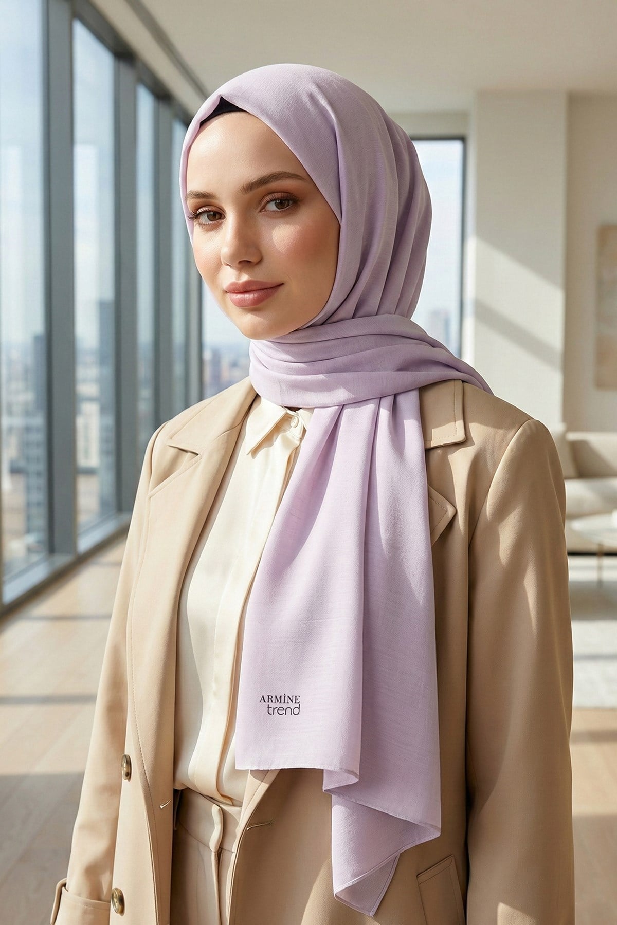 Armine Düz Renk, Pamuklu Seher Şal - 24016 - Lila