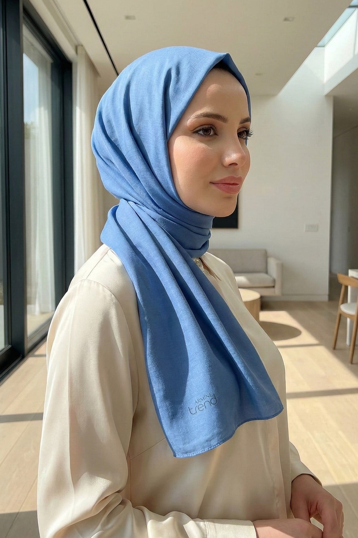 Armine Düz Renk, Pamuklu Seher Şal - 24046 - Mavi