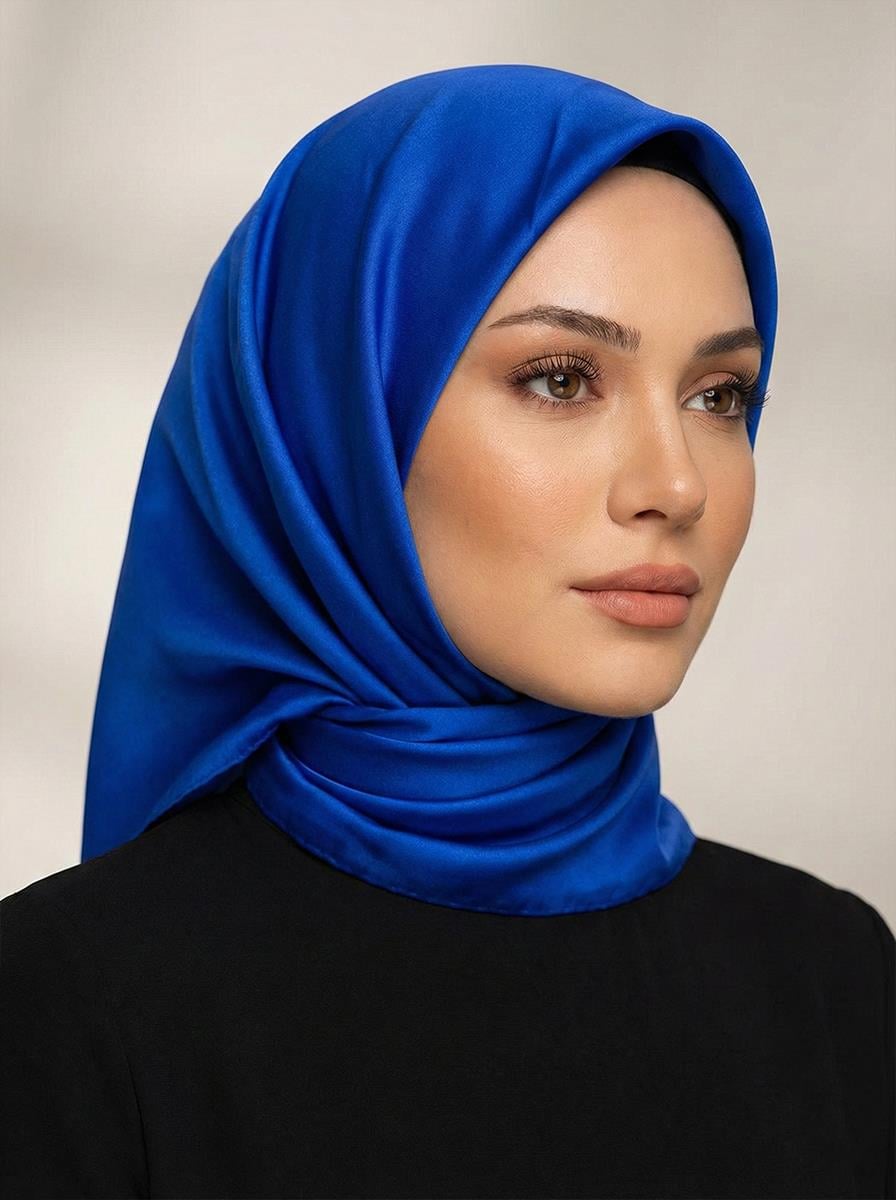 Armine İpek Eşarp - 9150D-83 - Tivil - Saks Mavisi
