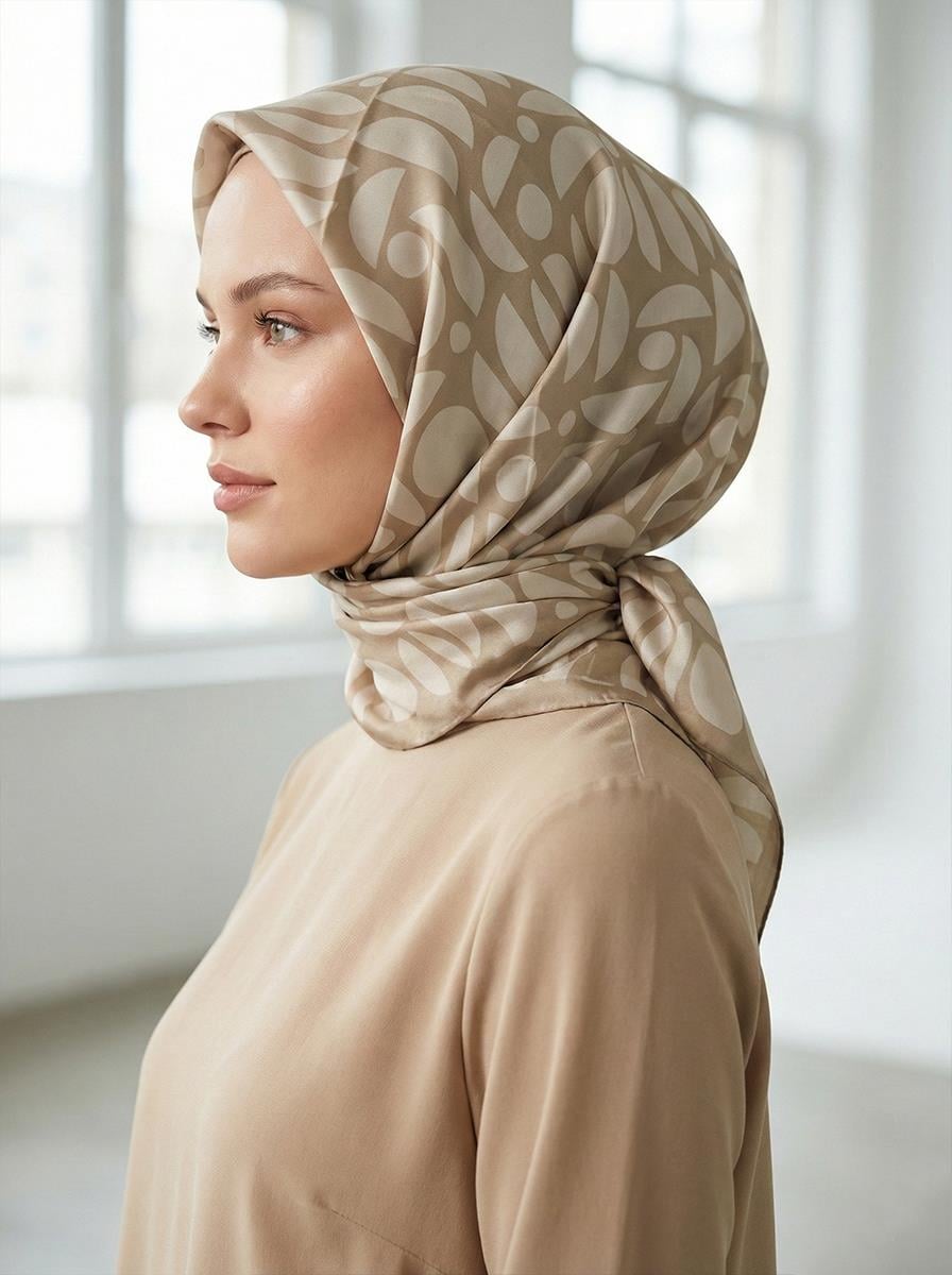 Armine İpek Eşarp - 9174D-34 - Tivil - Kahve, Krem