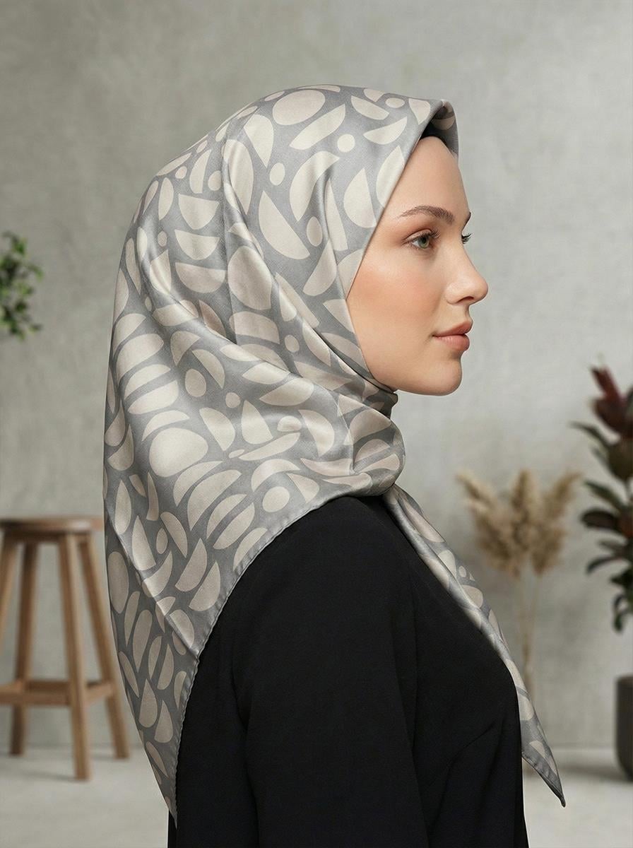 Armine İpek Eşarp - 9174D-35 - Tivil - Gri-Krem