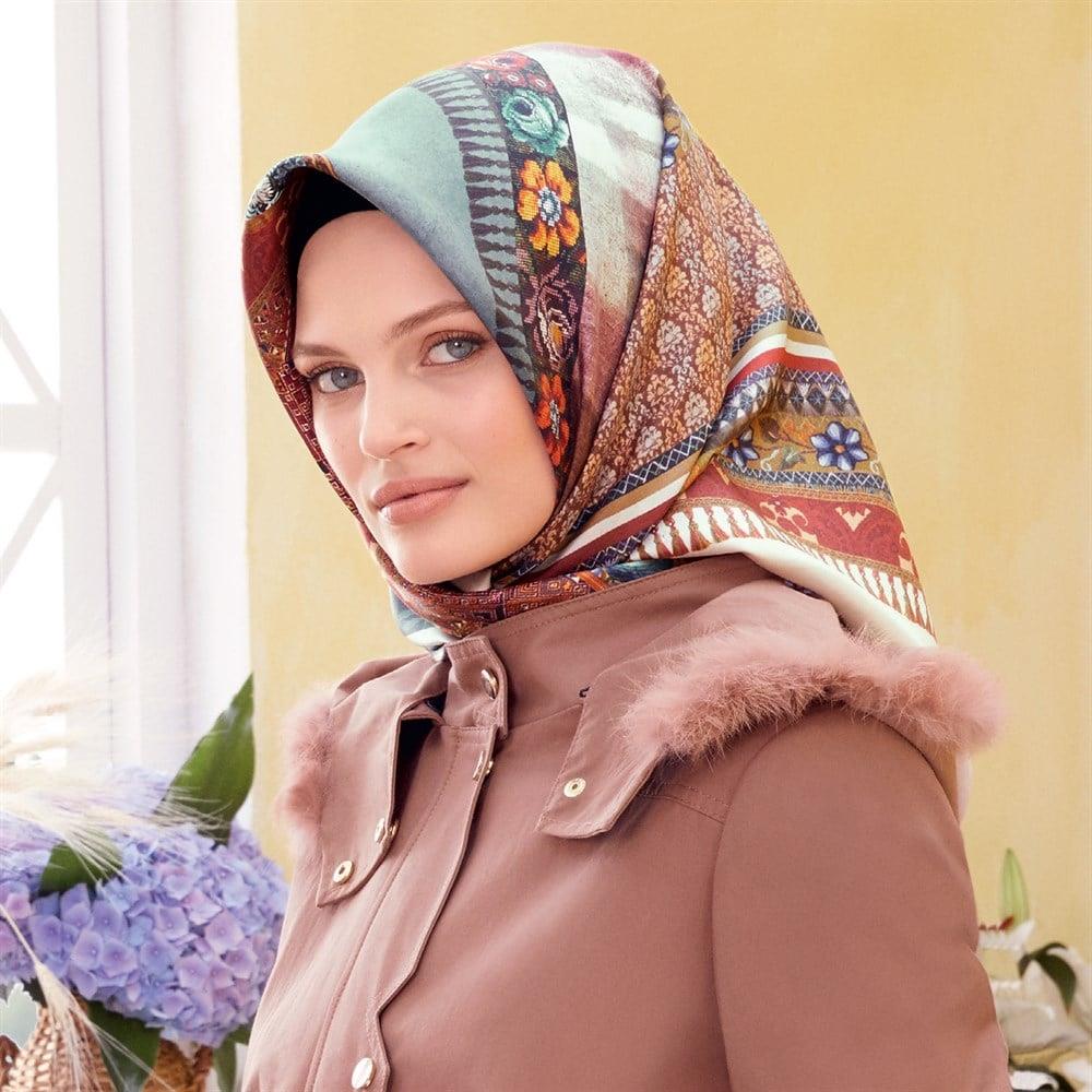 Armine İpek Eşarp - Nostalji Serisi - 8001D 31 - Sura - Otantik Kilim Deseni