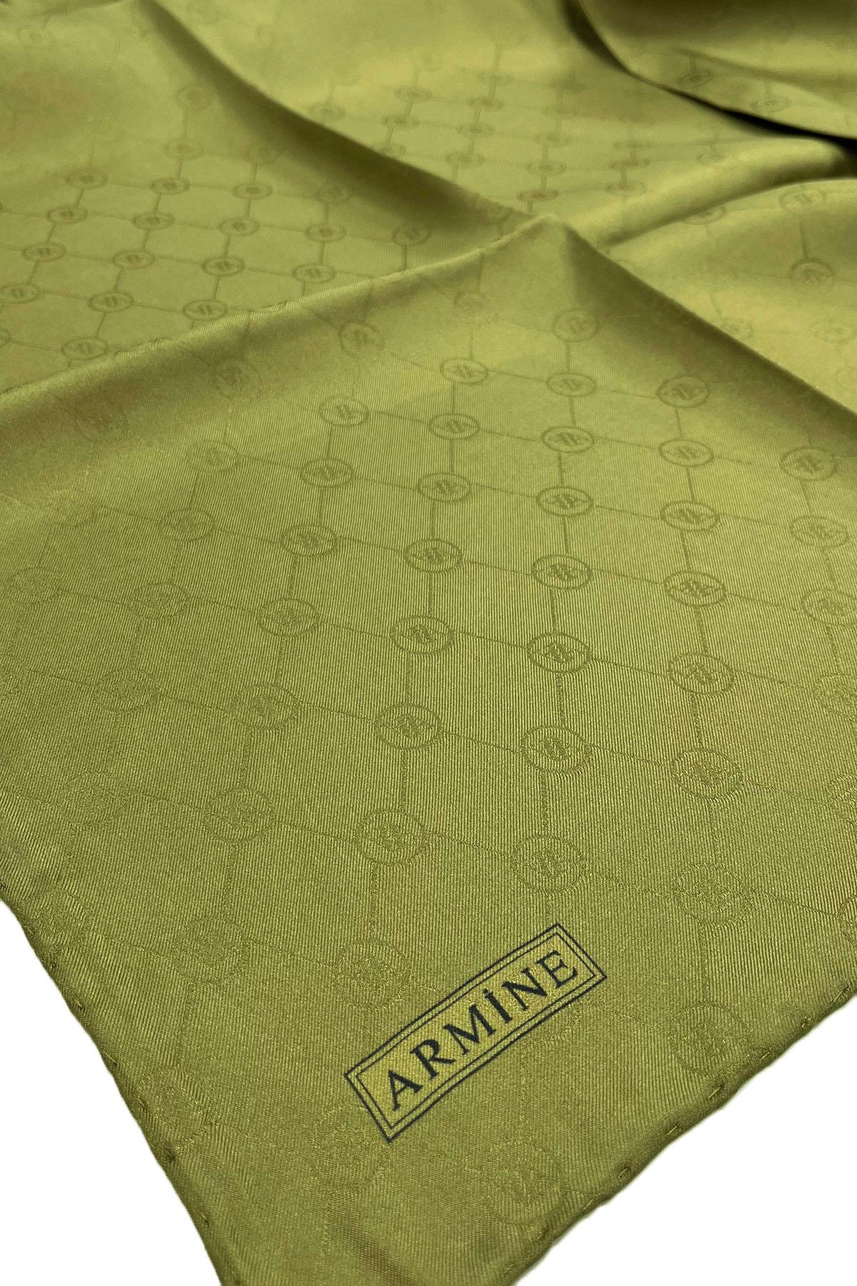 Armine Jakarlı İpek Eşarp - Monogram Desen - 245358 - Haki