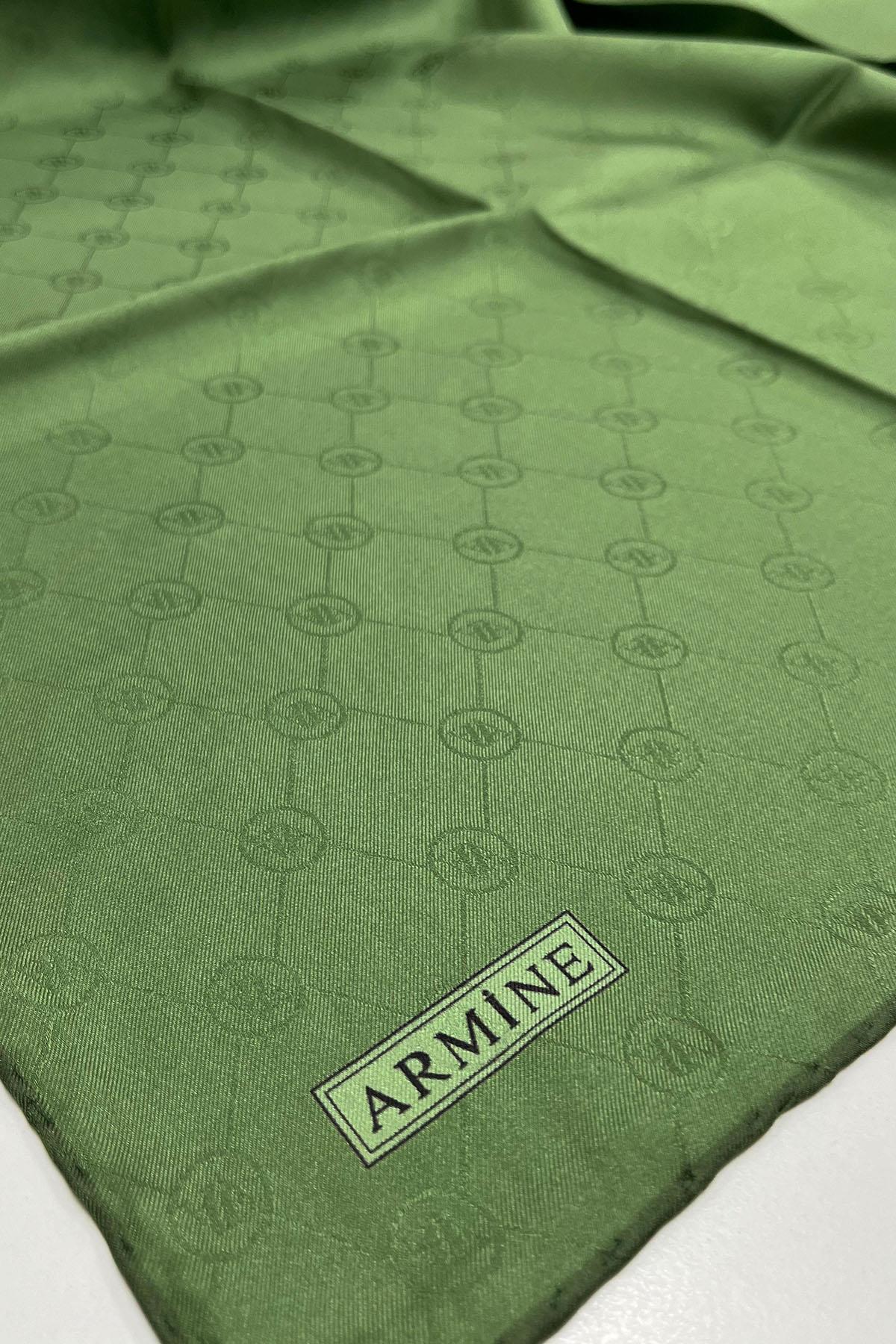 Armine Jakarlı İpek Eşarp - Monogram Desen - 180119 - Yeşil