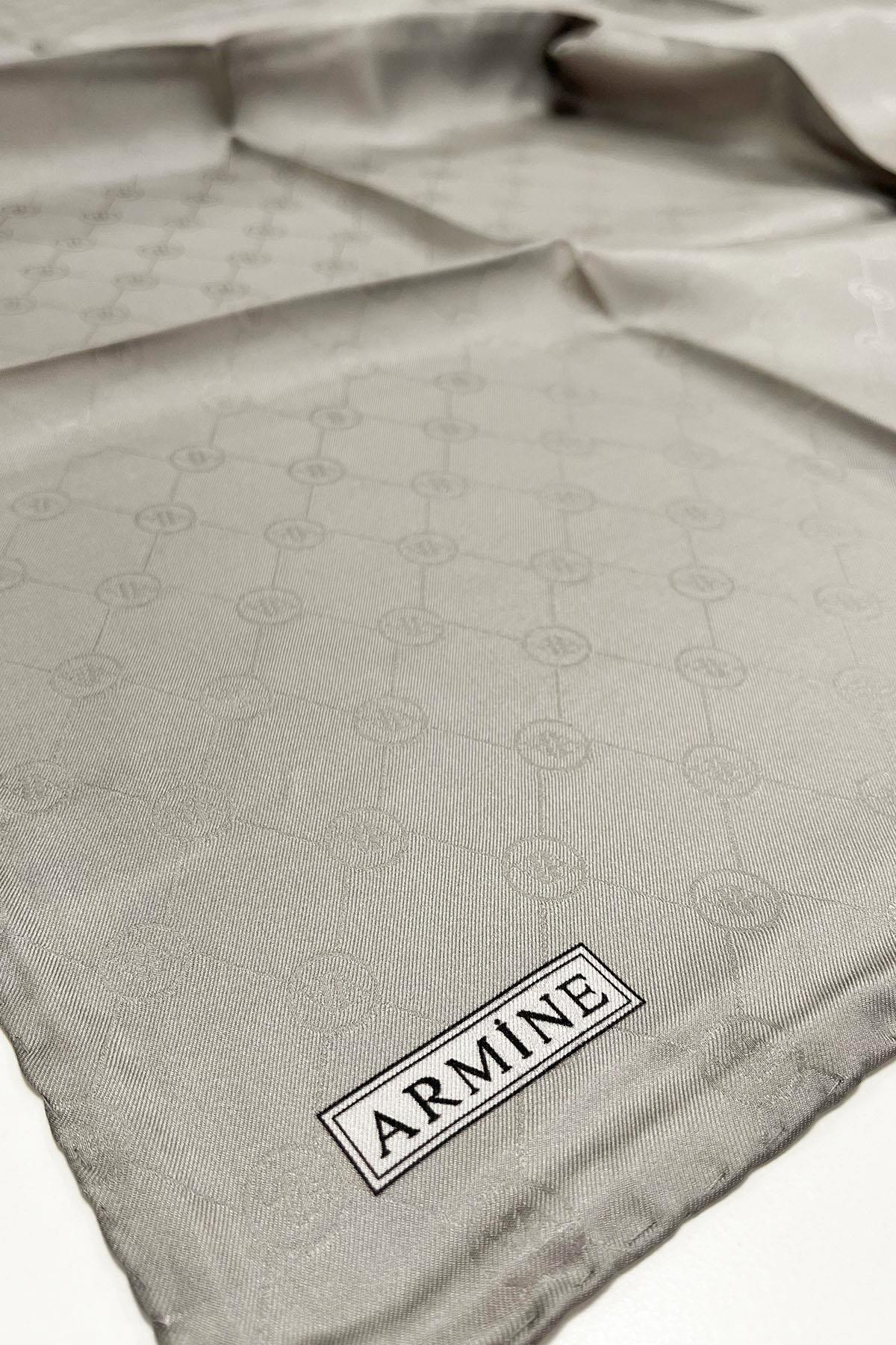 Armine Jakarlı İpek Eşarp - Monogram Desen - 414 - Gri