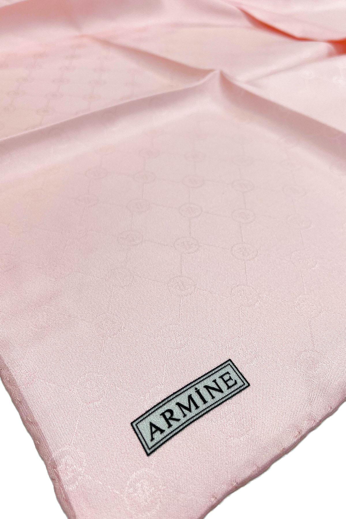Armine Jakarlı İpek Eşarp - Monogram Desen - 691 - Toz Pembe
