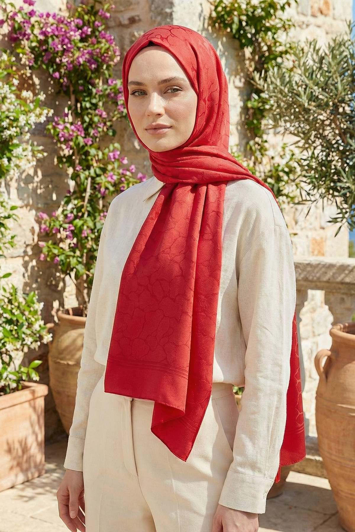 Armine Jakarlı Safir Şal - AT1SFR - 33 - Kırmızı