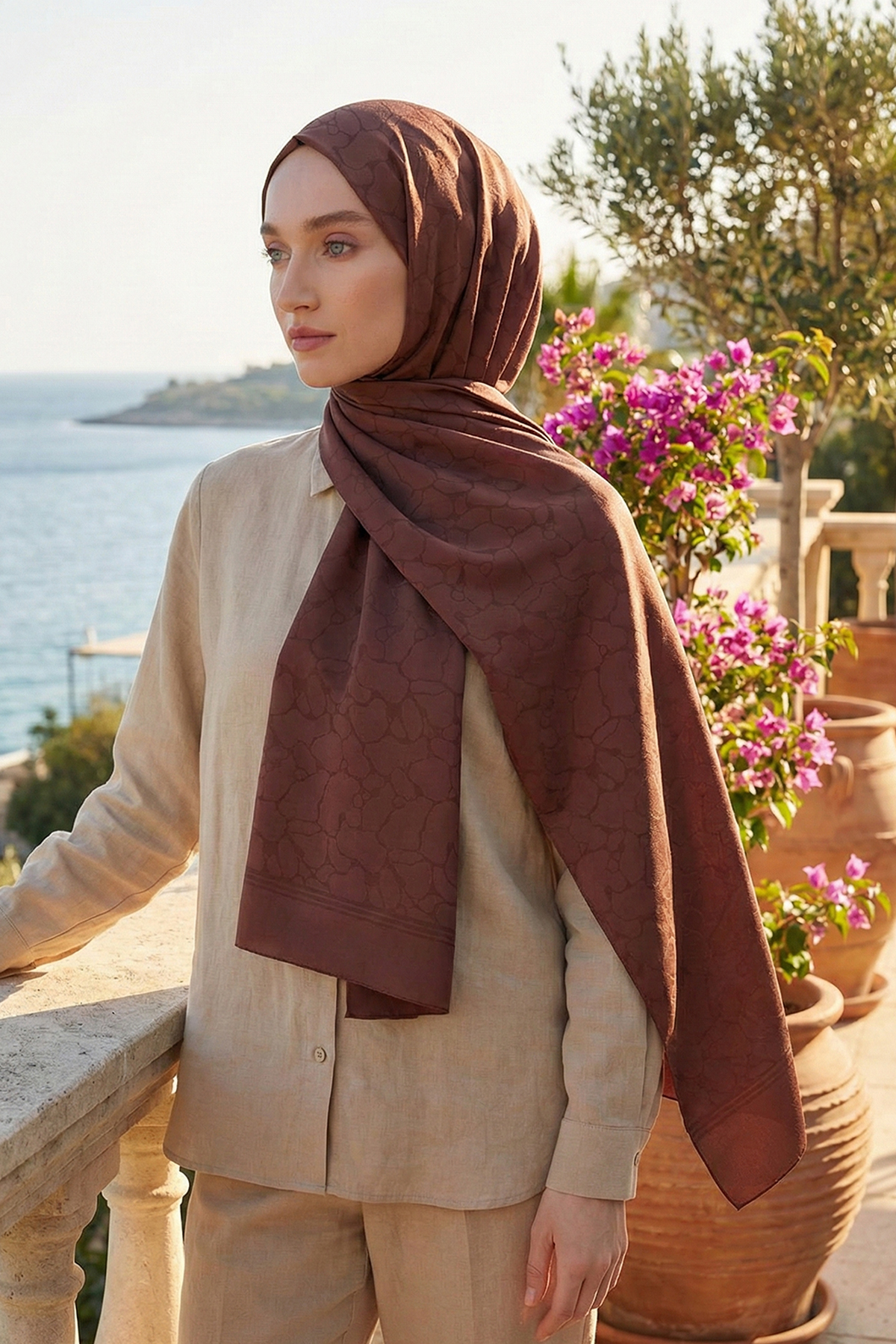 Armine Jakarlı Safir Şal - AT1SFR - 35 - Kahverengi