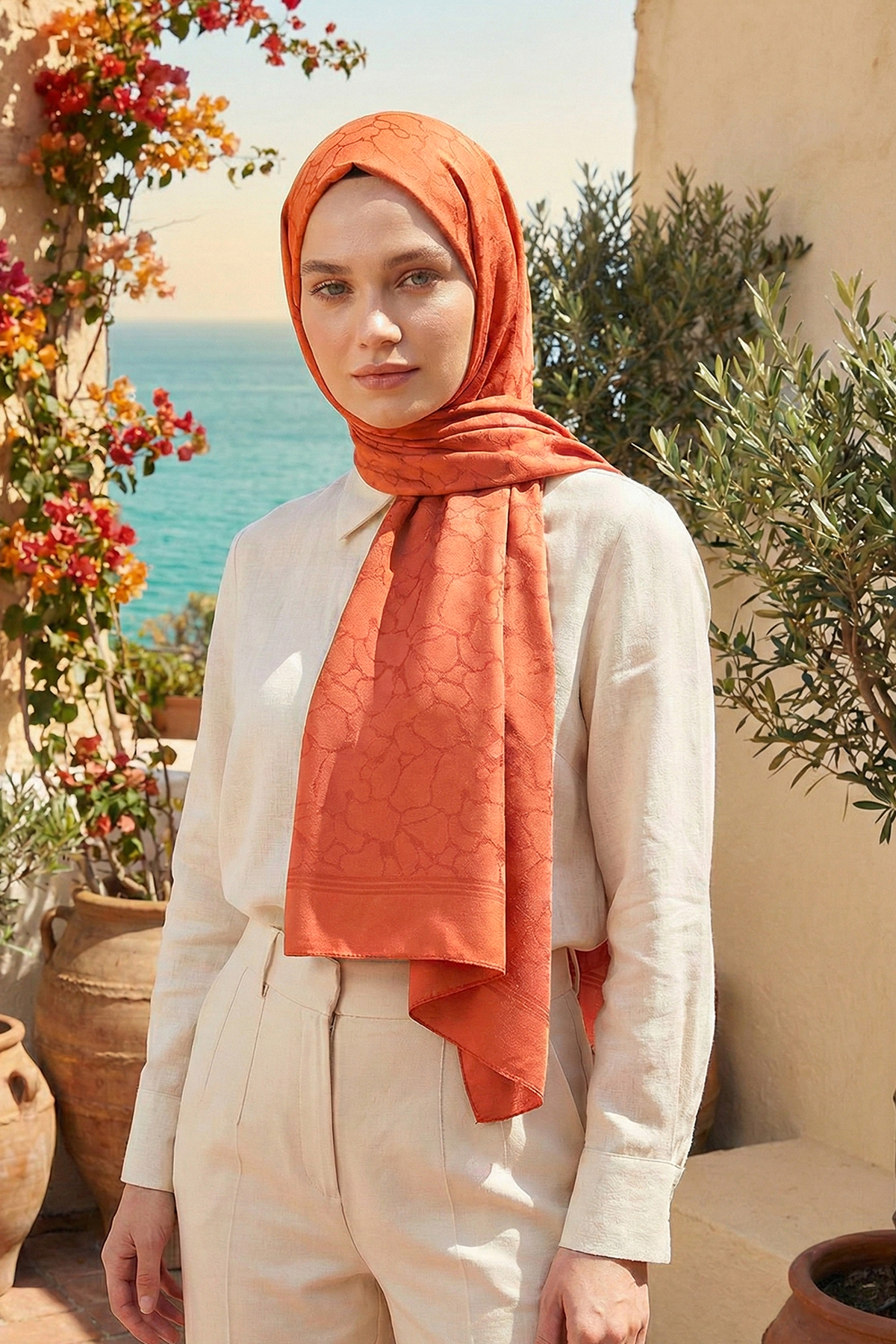 Armine Jakarlı Safir Şal - AT1SFR - 37 - Turuncu
