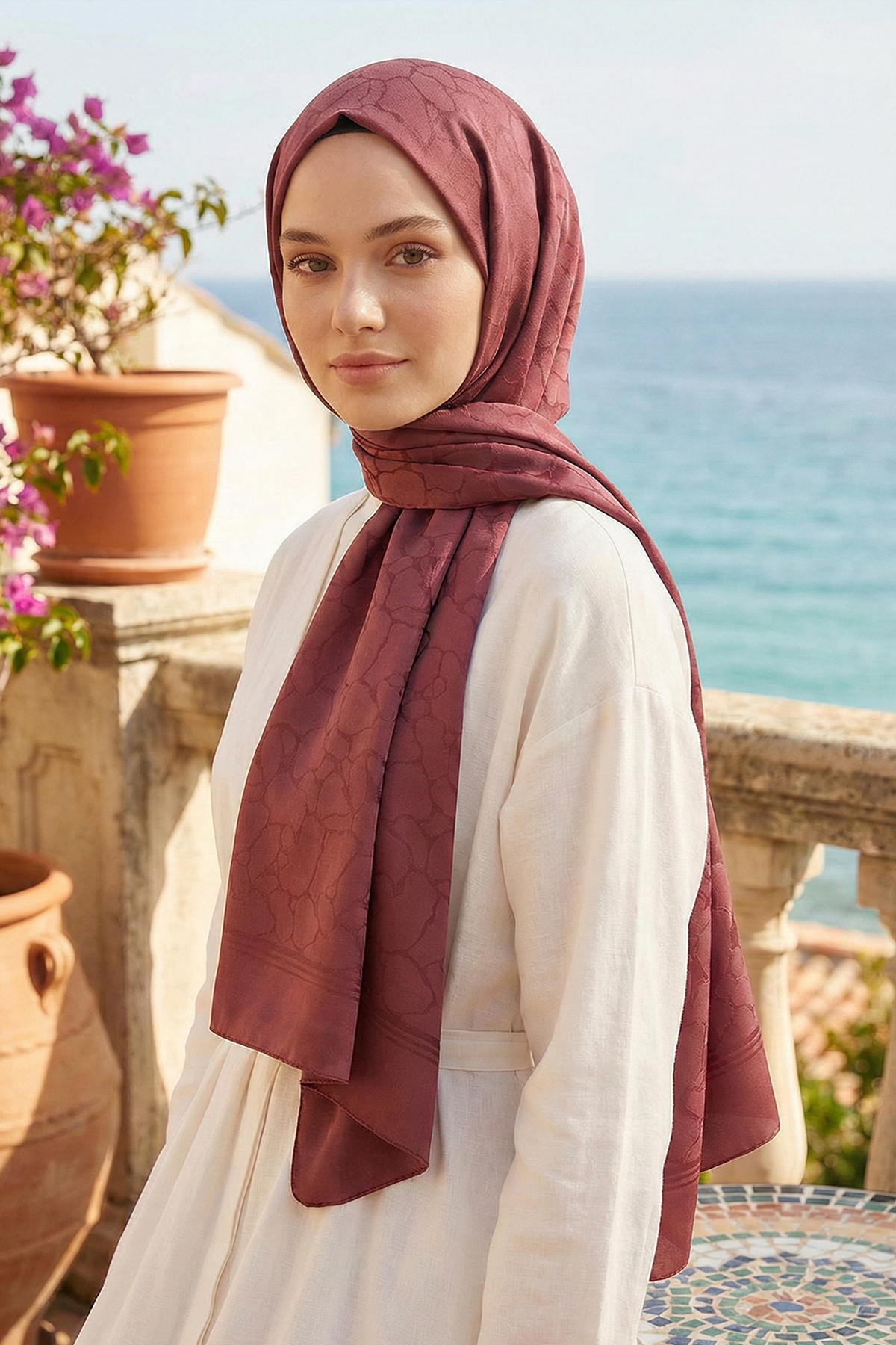 Armine Jakarlı Safir Şal - AT1SFR - 53 - Bordo
