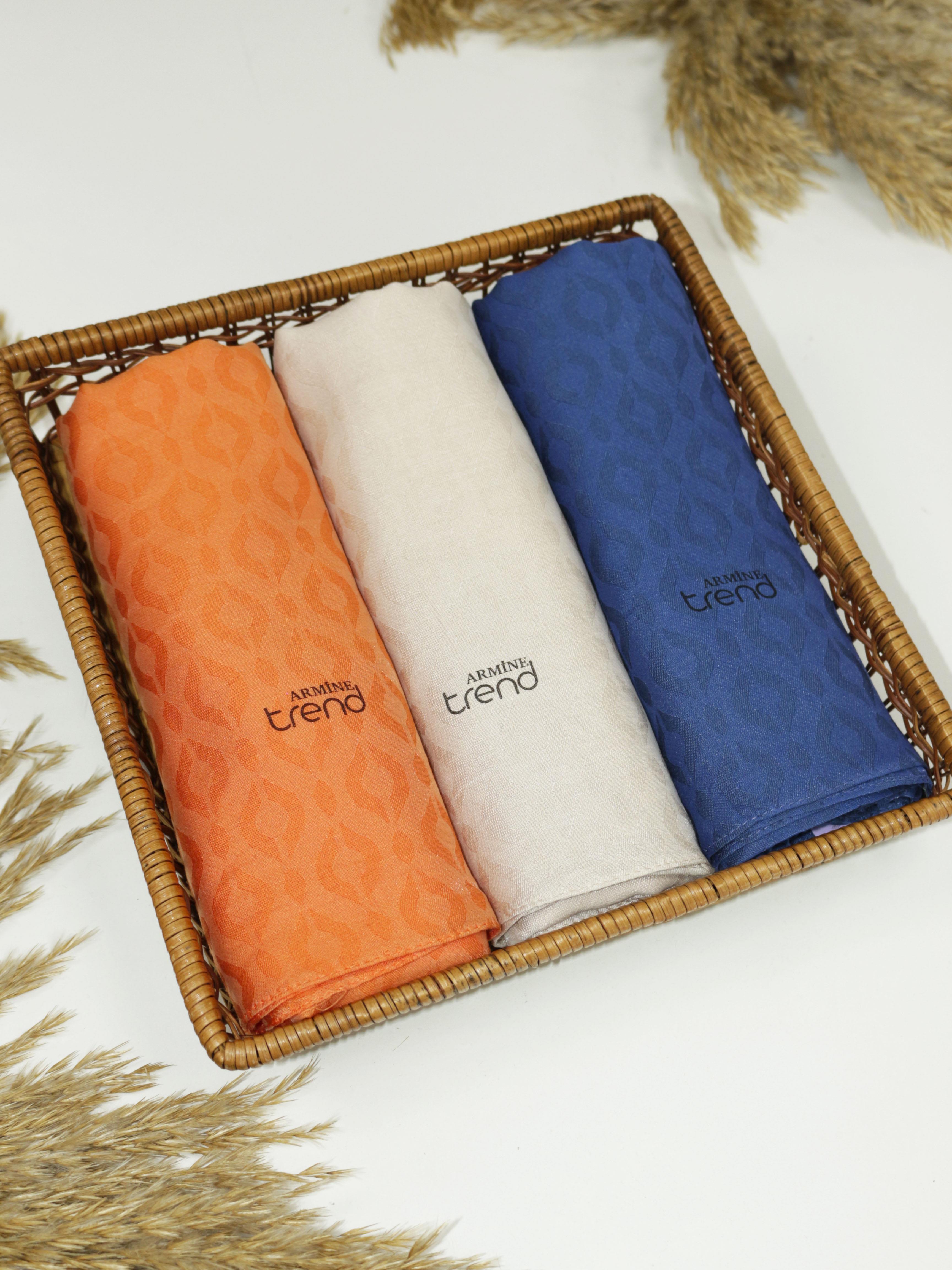 Armine Lia Pamuk Jakarlı Şal - Damla Desen - ATS2LIA - 3'lü Set -