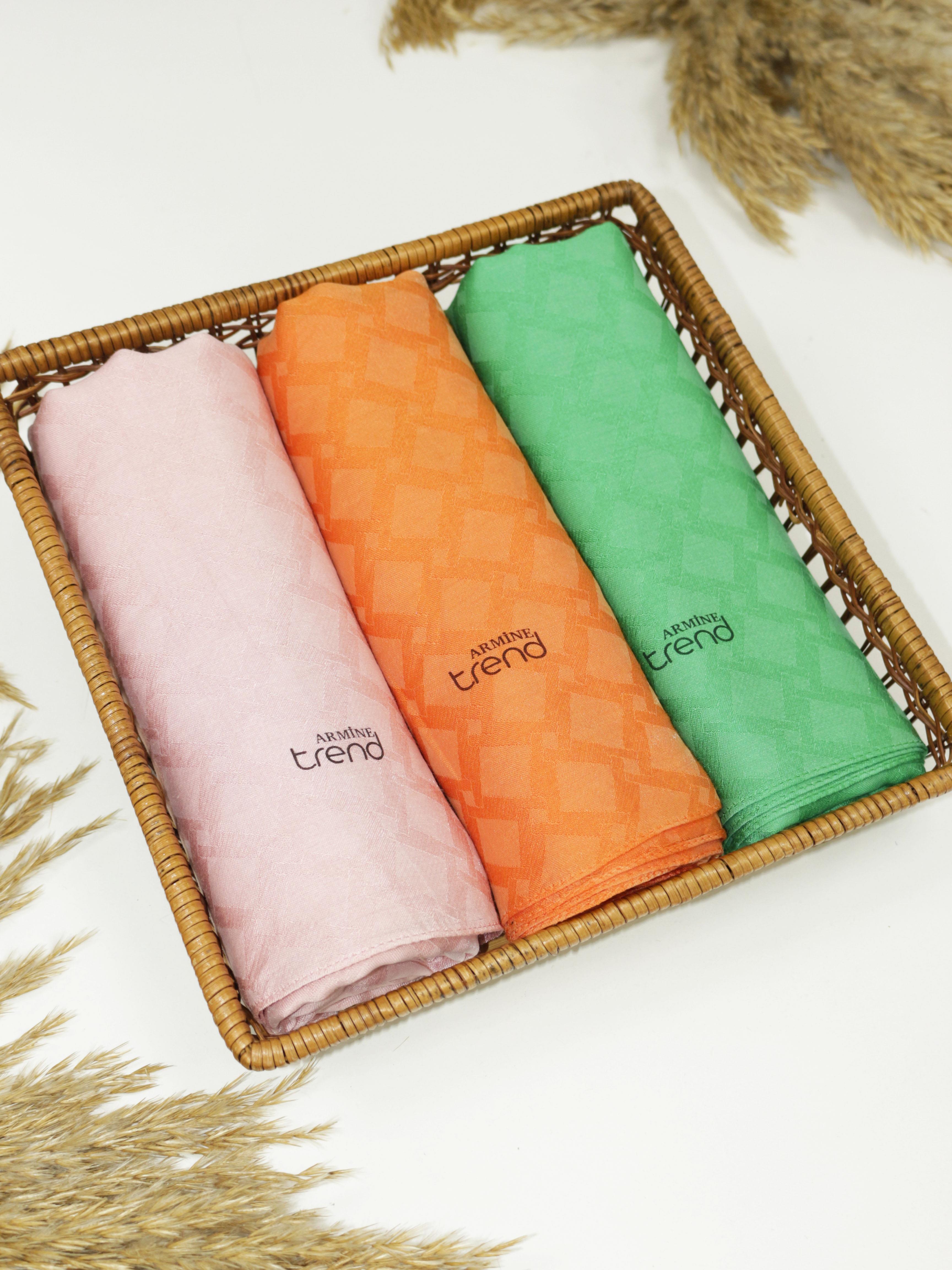 Armine Lia Pamuk Jakarlı Şal - Karo Desen - ATS1LIA - 3'lü Set -