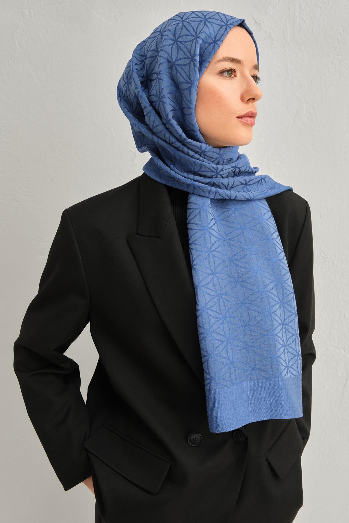 Armine Lyocell Şal 4 - Yıldız Desen - 1113-16 - Mavi