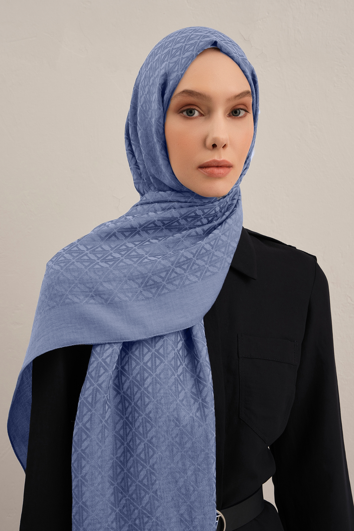 Armine Lyocell Şal - Çift A Logo Desen - ALY5-26 - İndigo