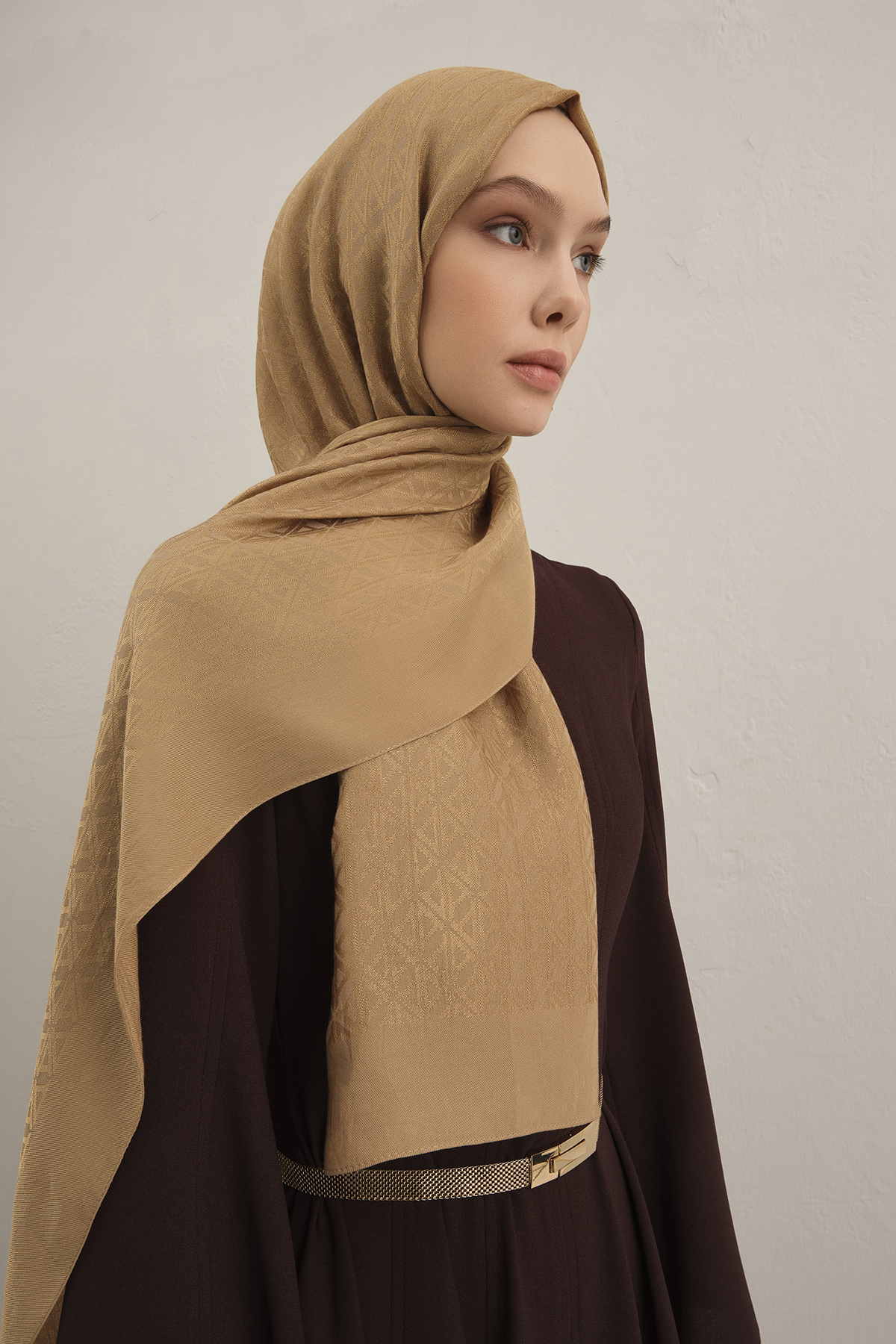 Armine Lyocell Şal - Çift A Logo Desen - ALY5-70 - Gold