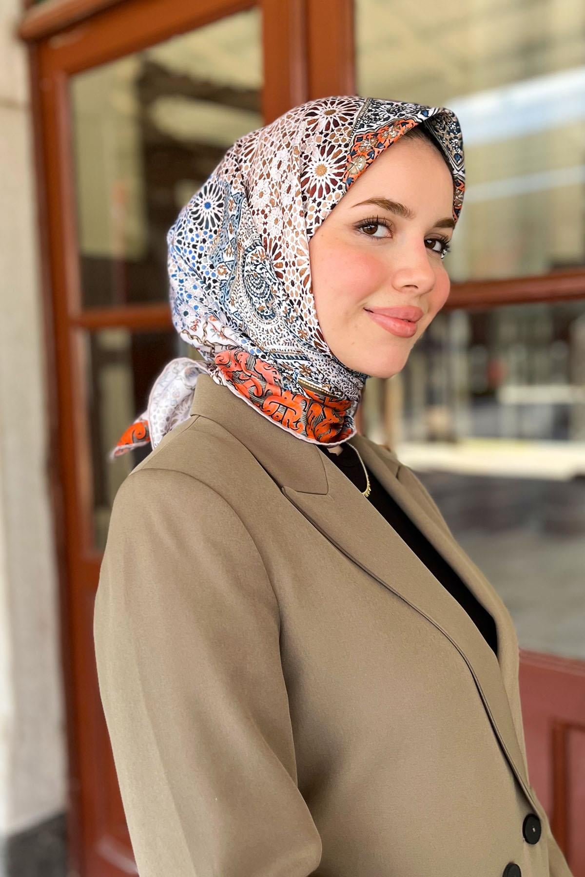 Armine Sport Eşarp - 8330P-104 - Tivil - Etnik Şal Deseni