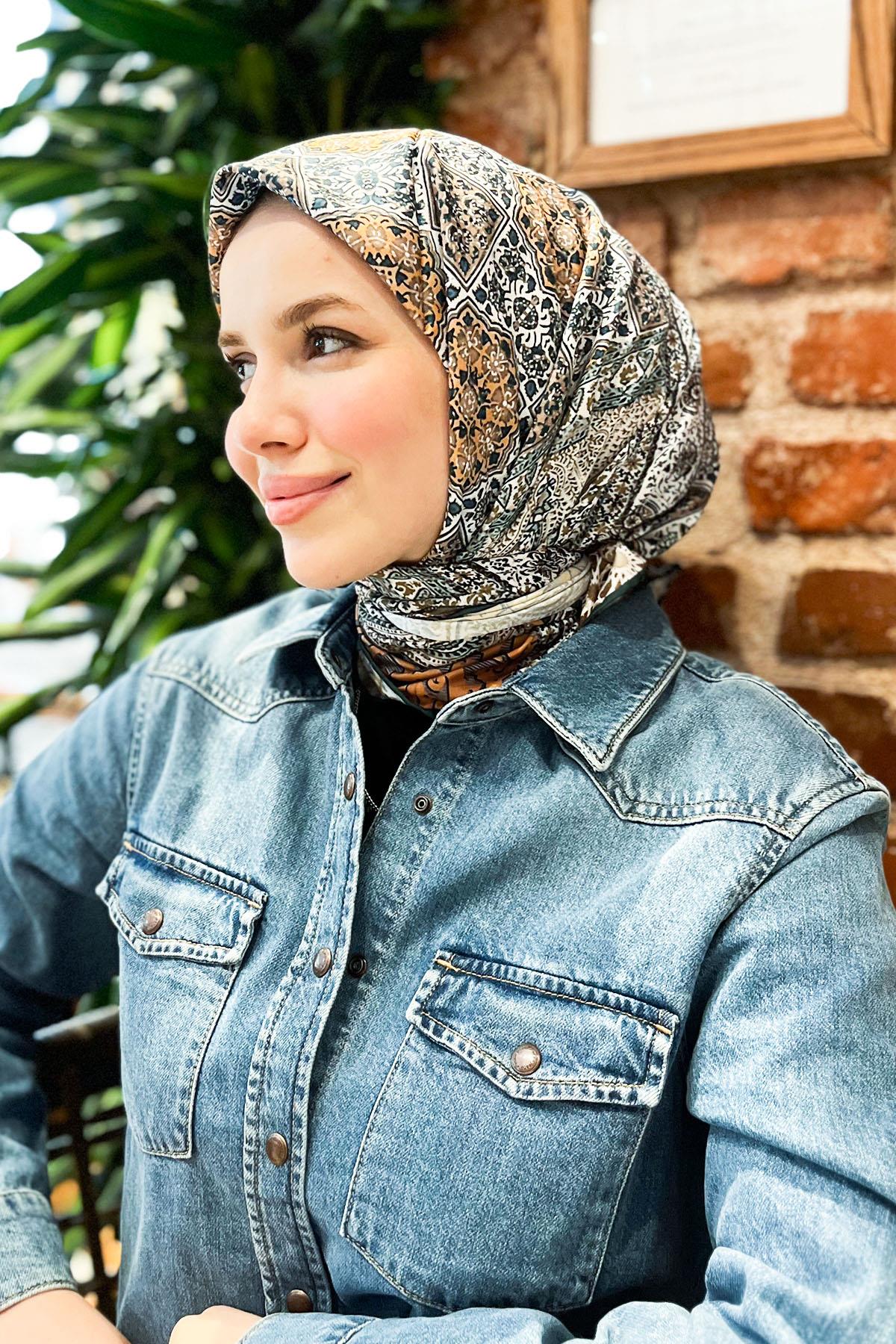 Armine Sport Eşarp - 8330P-106 - Tivil - Etnik Şal Deseni