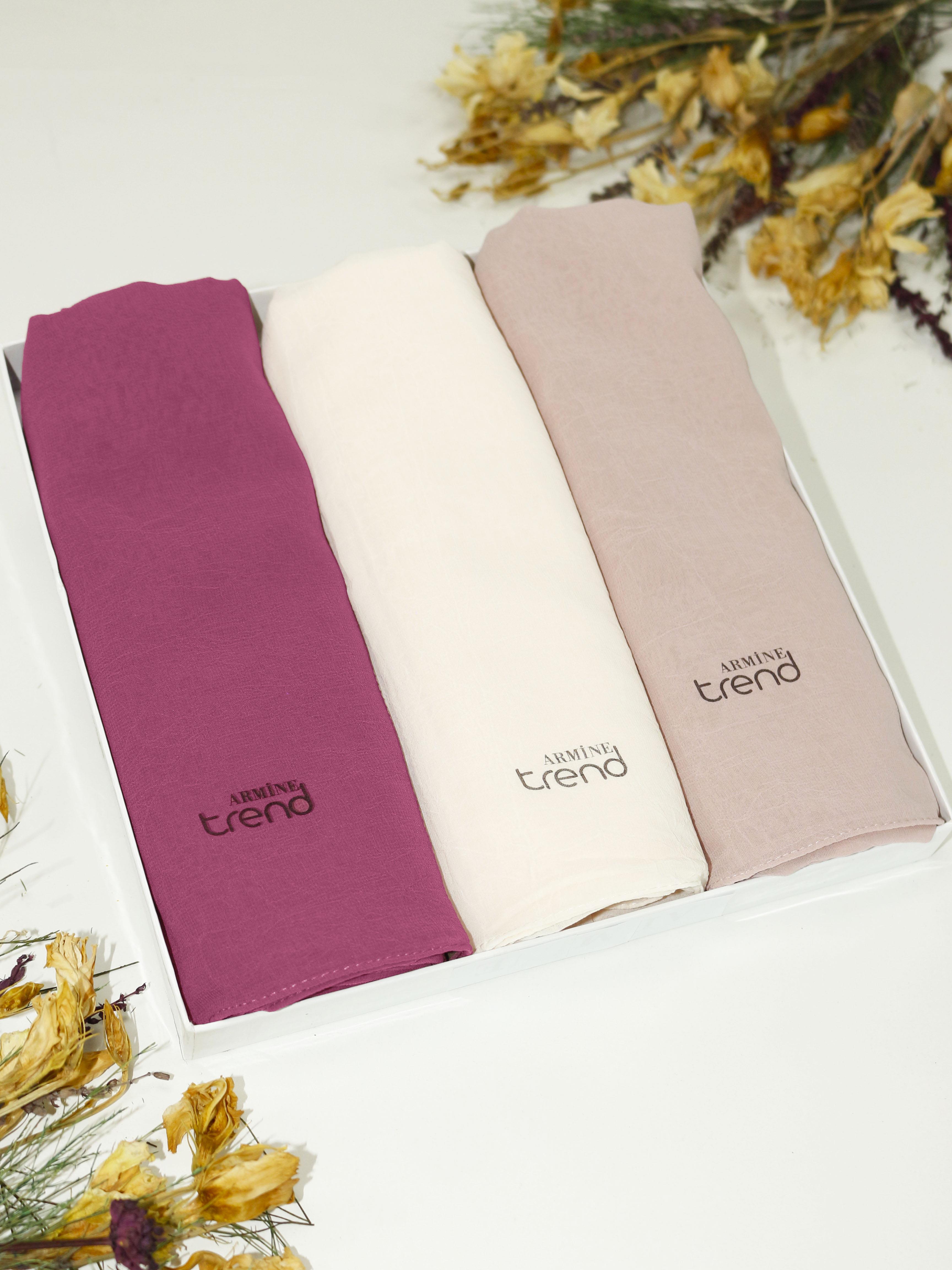 Armine Trend Krinkıl Şifon Şal - ATSKRN - 3'lü Set - Pembe Tonları