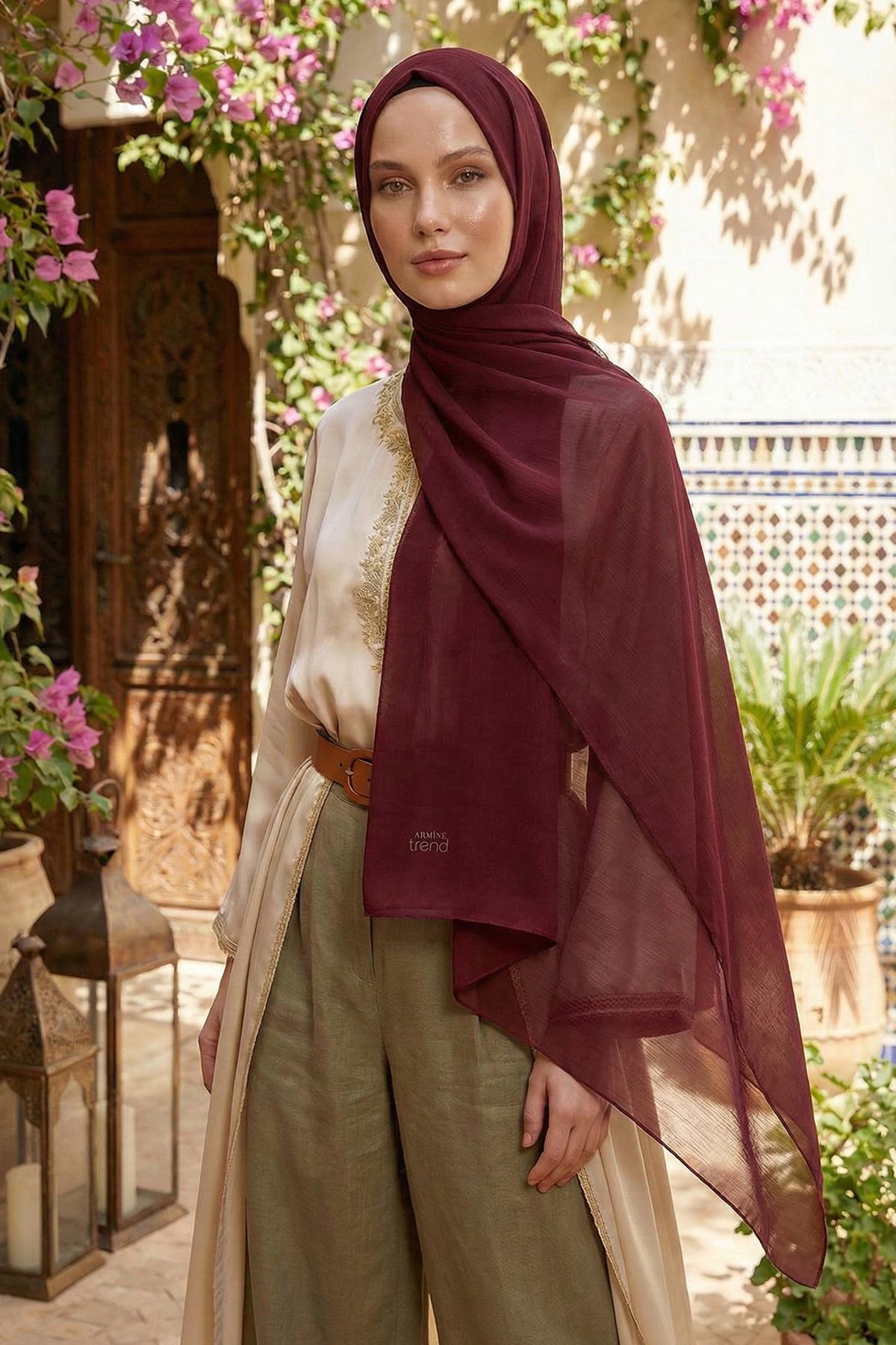 Armine Trend Krinkıl Şifon Şal - ATSKRN-31 - Bordo
